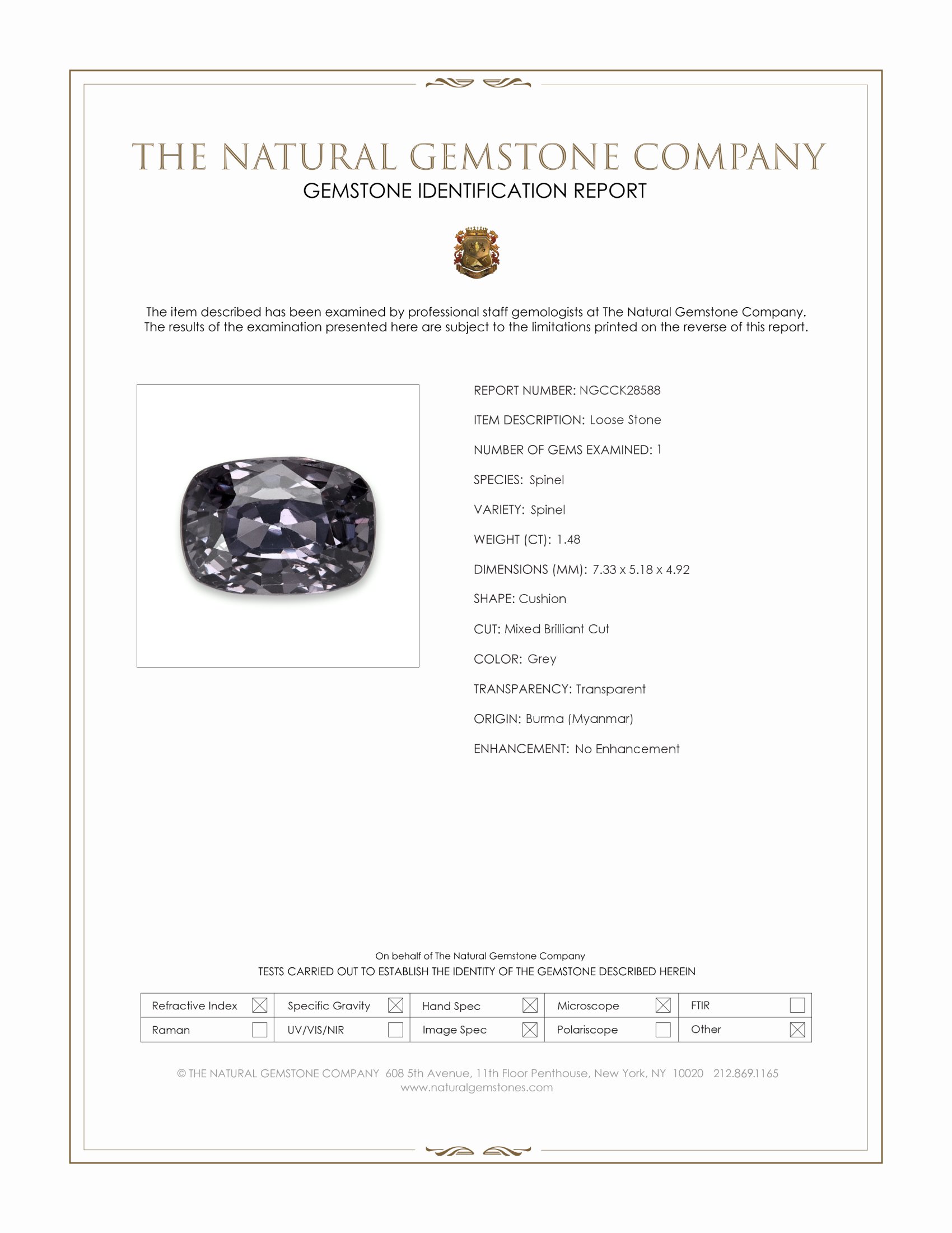 1.48 Ct. Grey Spinel from Burma (Myanmar)