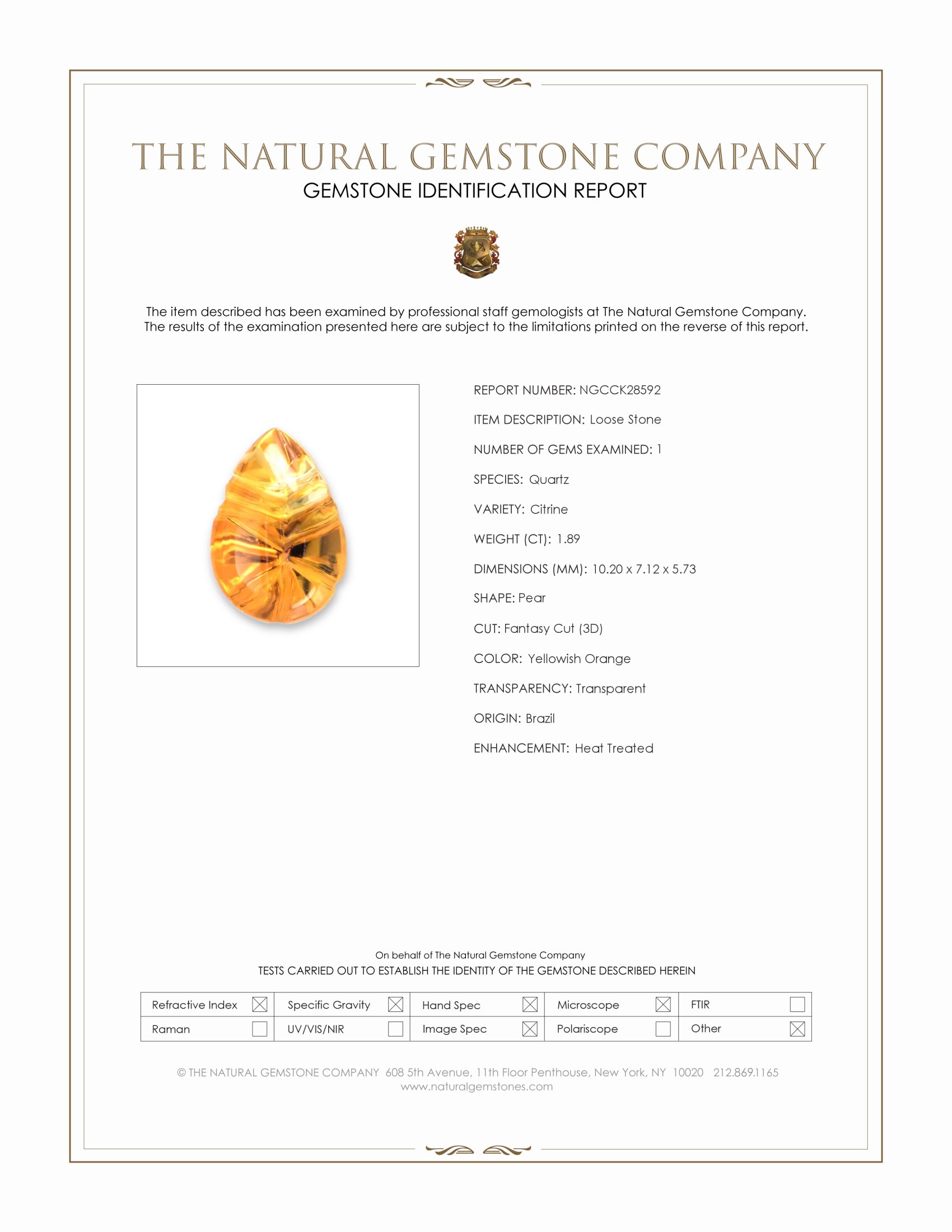 1.89 Ct. Yellowish Orange Citrine from Brazil