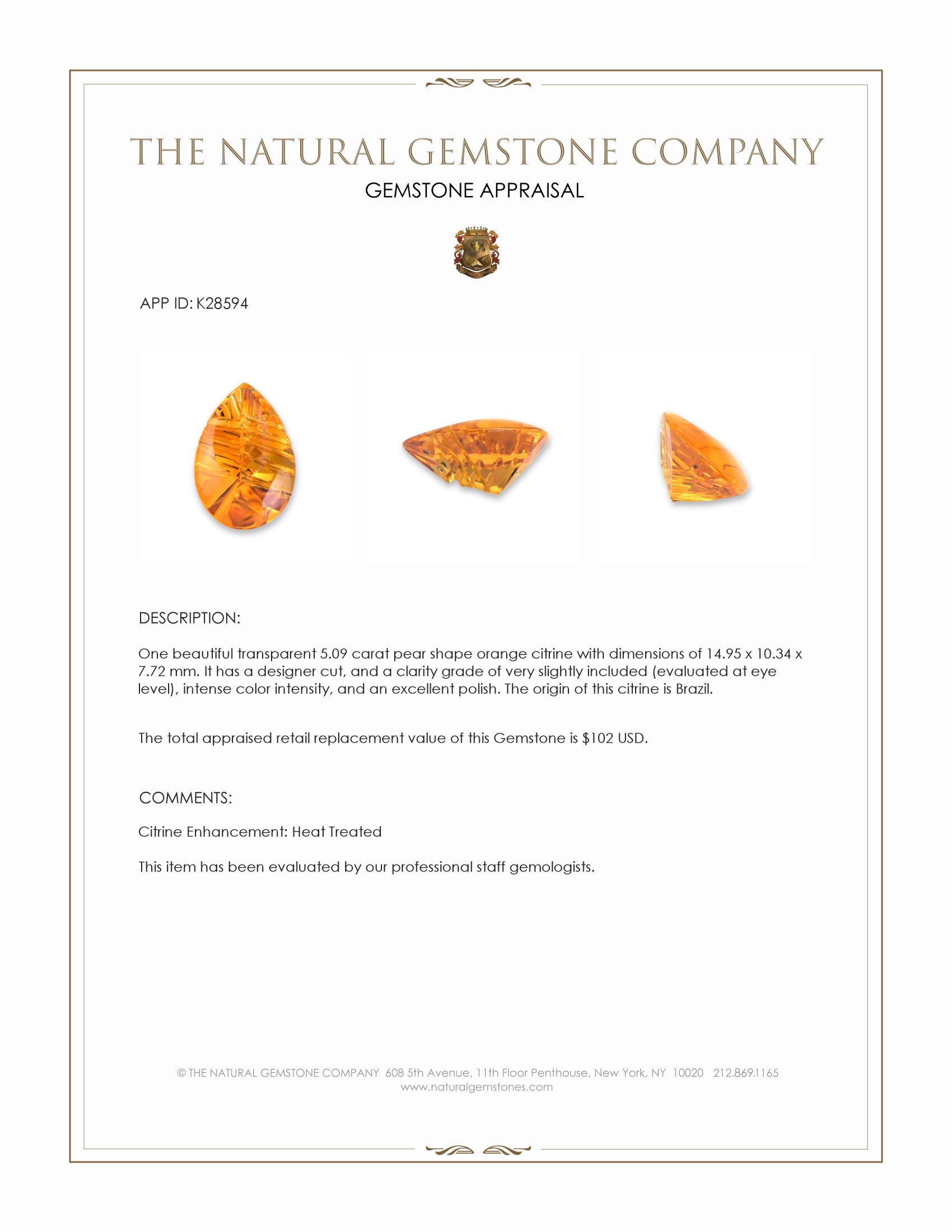 5.09 Ct. Orange Citrine from Brazil