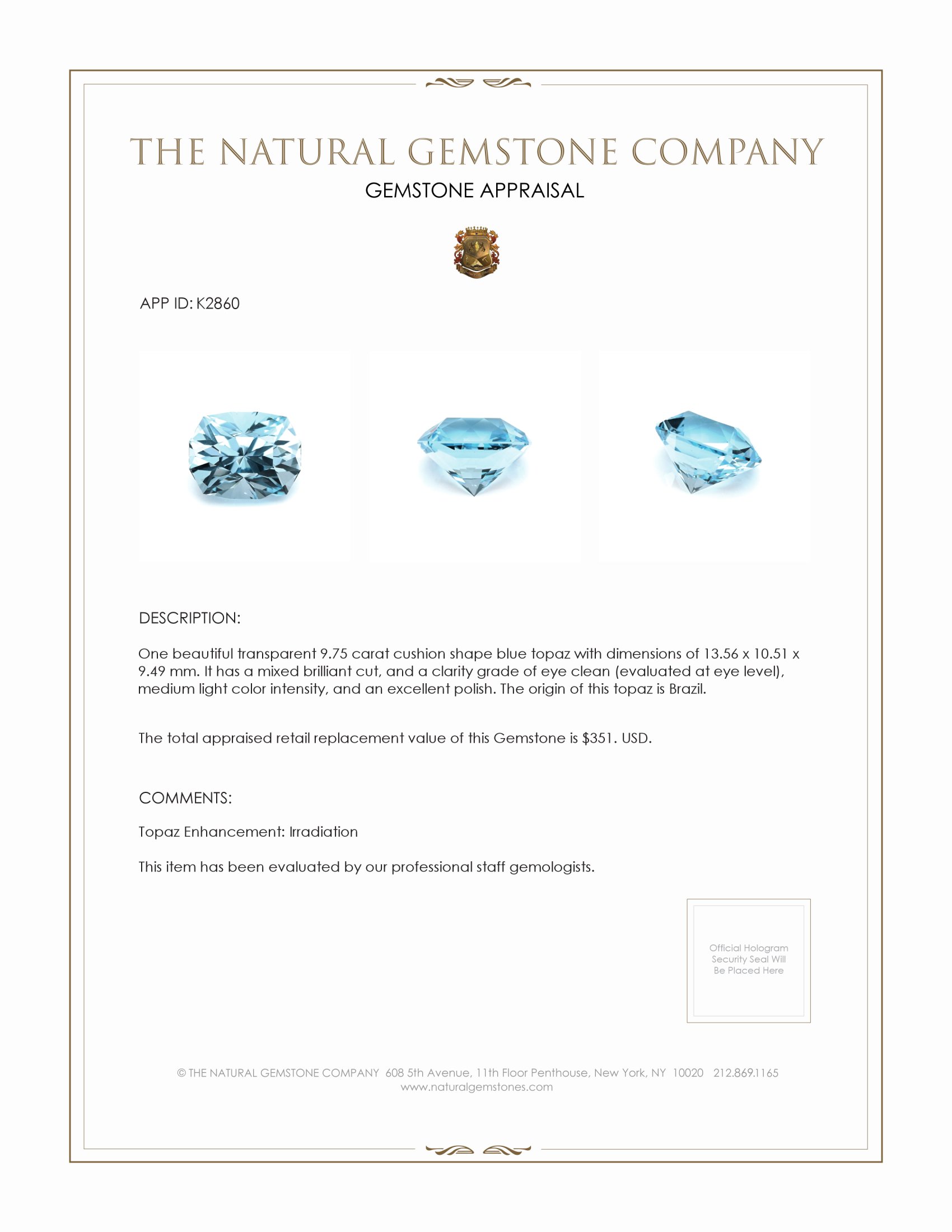 9.75 Ct. Topaz from Brazil