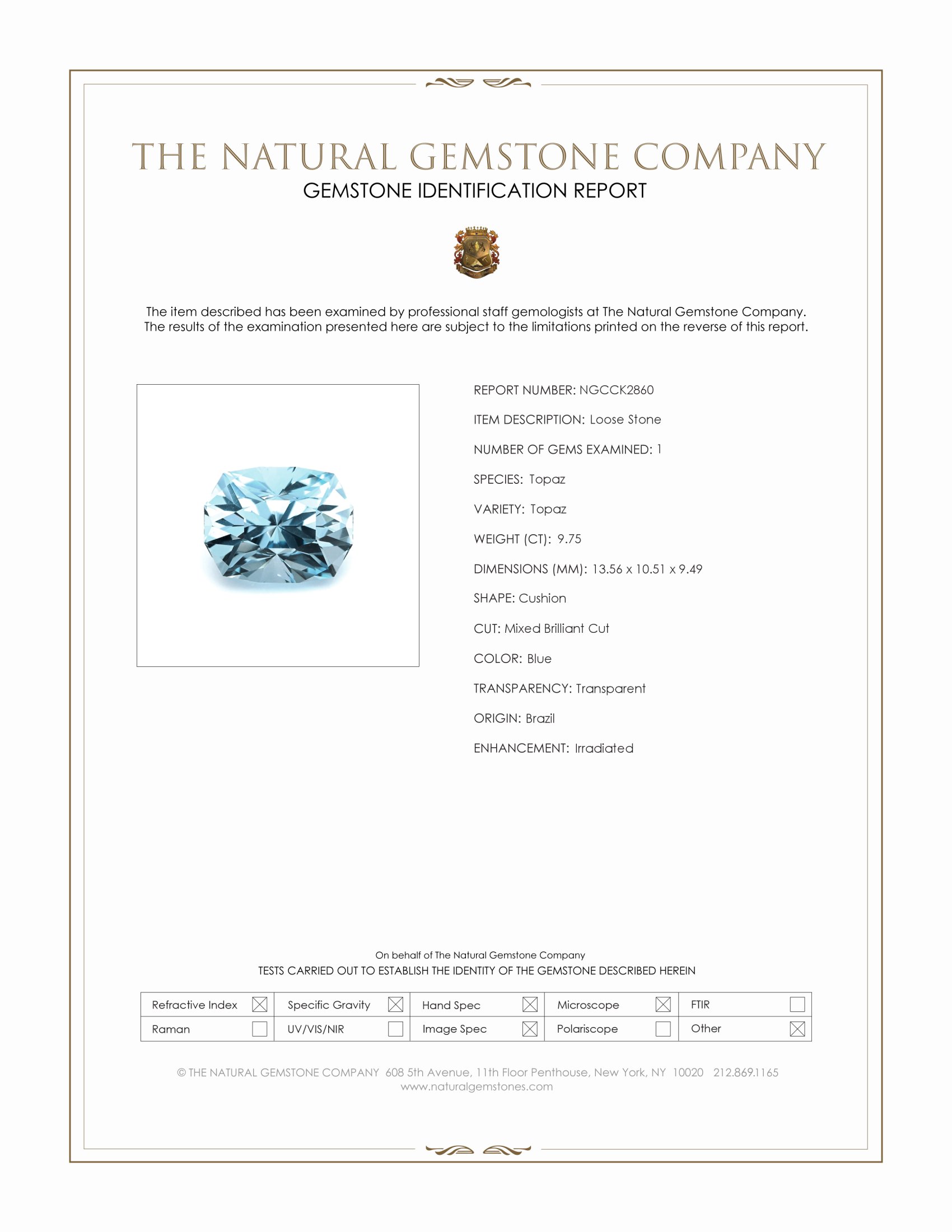 9.75 Ct. Blue Topaz from Brazil
