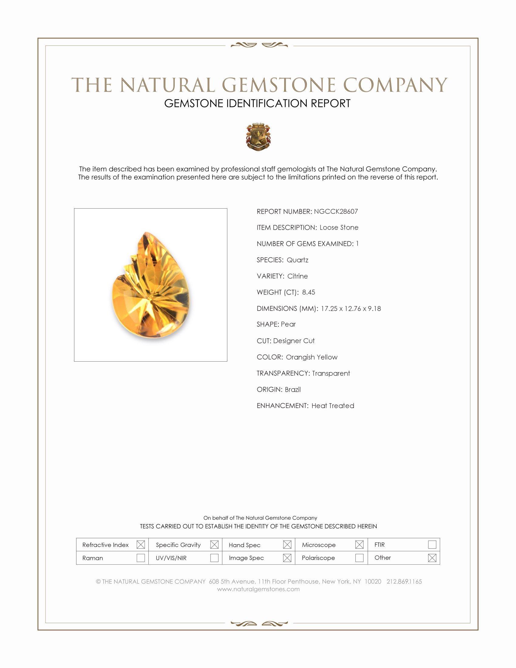 8.45 Ct. Orangish Yellow Citrine from Brazil