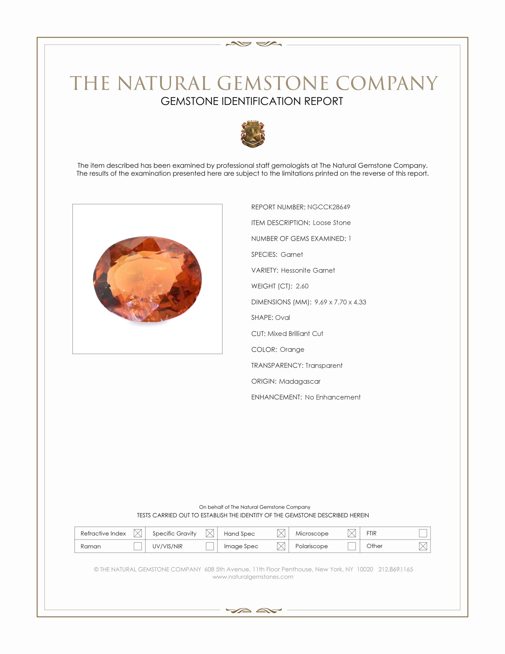 2.60 Ct. Orange Hessonite Garnet from Madagascar