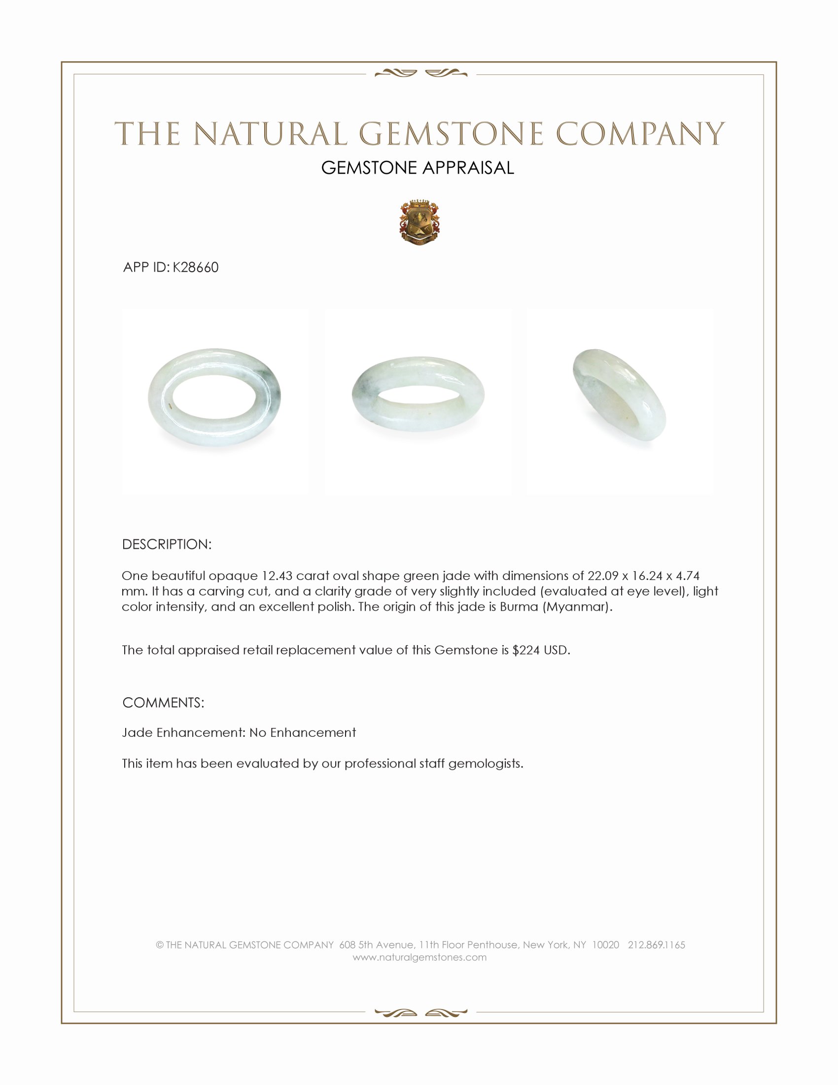 12.43 Ct. Green Jade from Burma (Myanmar)