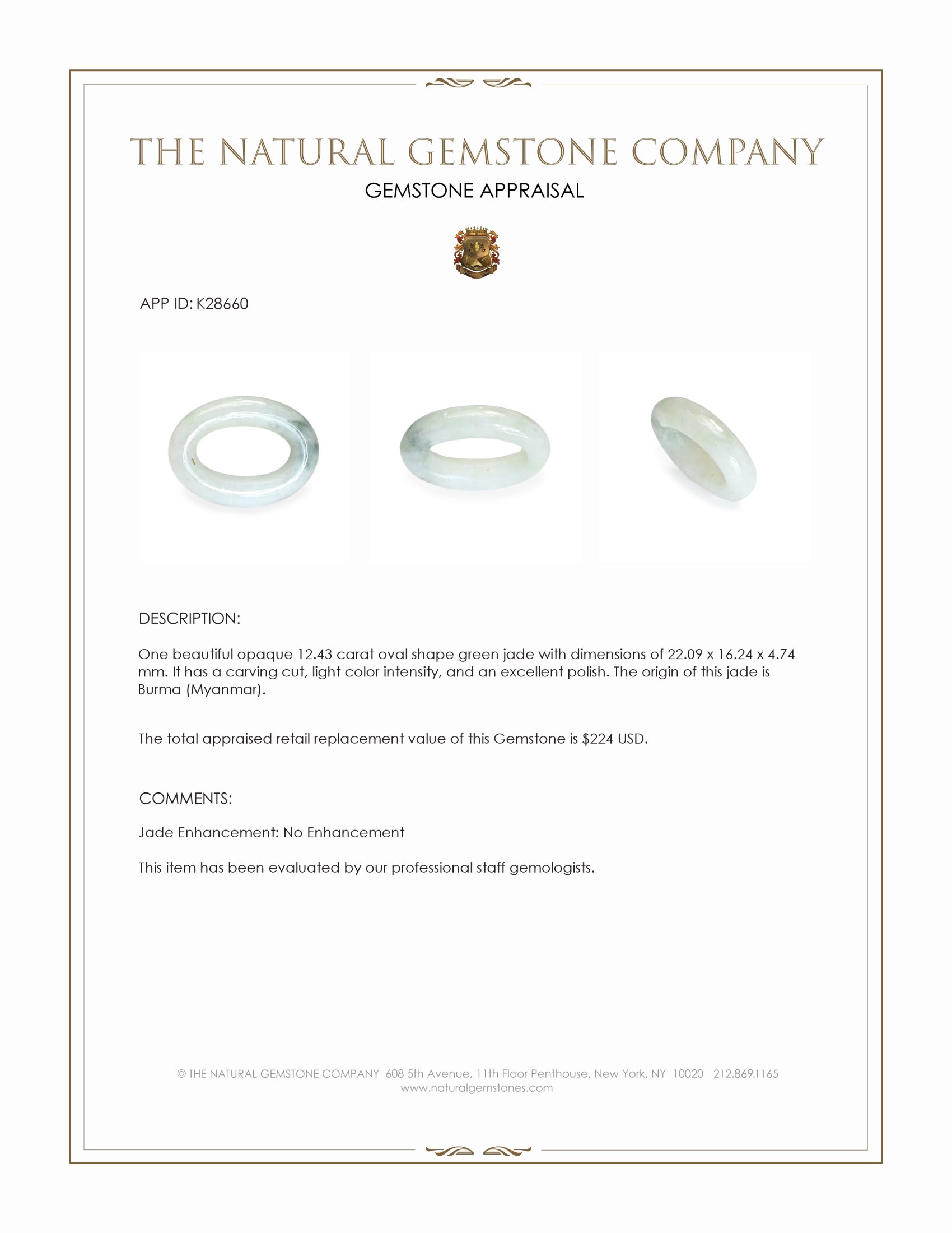 12.43 Ct. Green Jade from Burma (Myanmar)