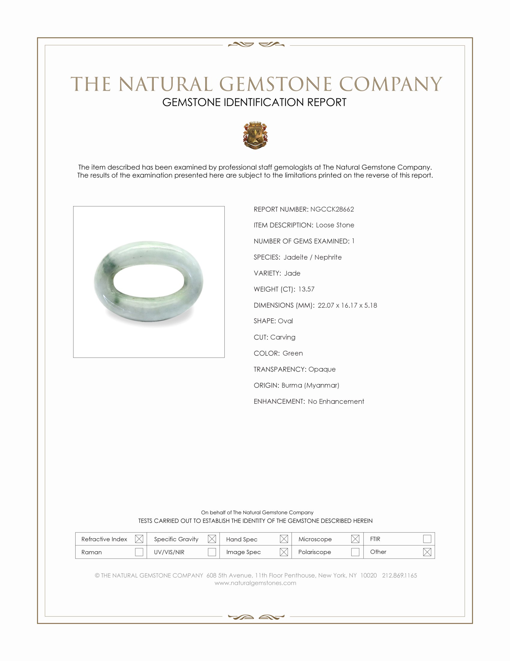 13.57 Ct. Green Jade from Burma (Myanmar)