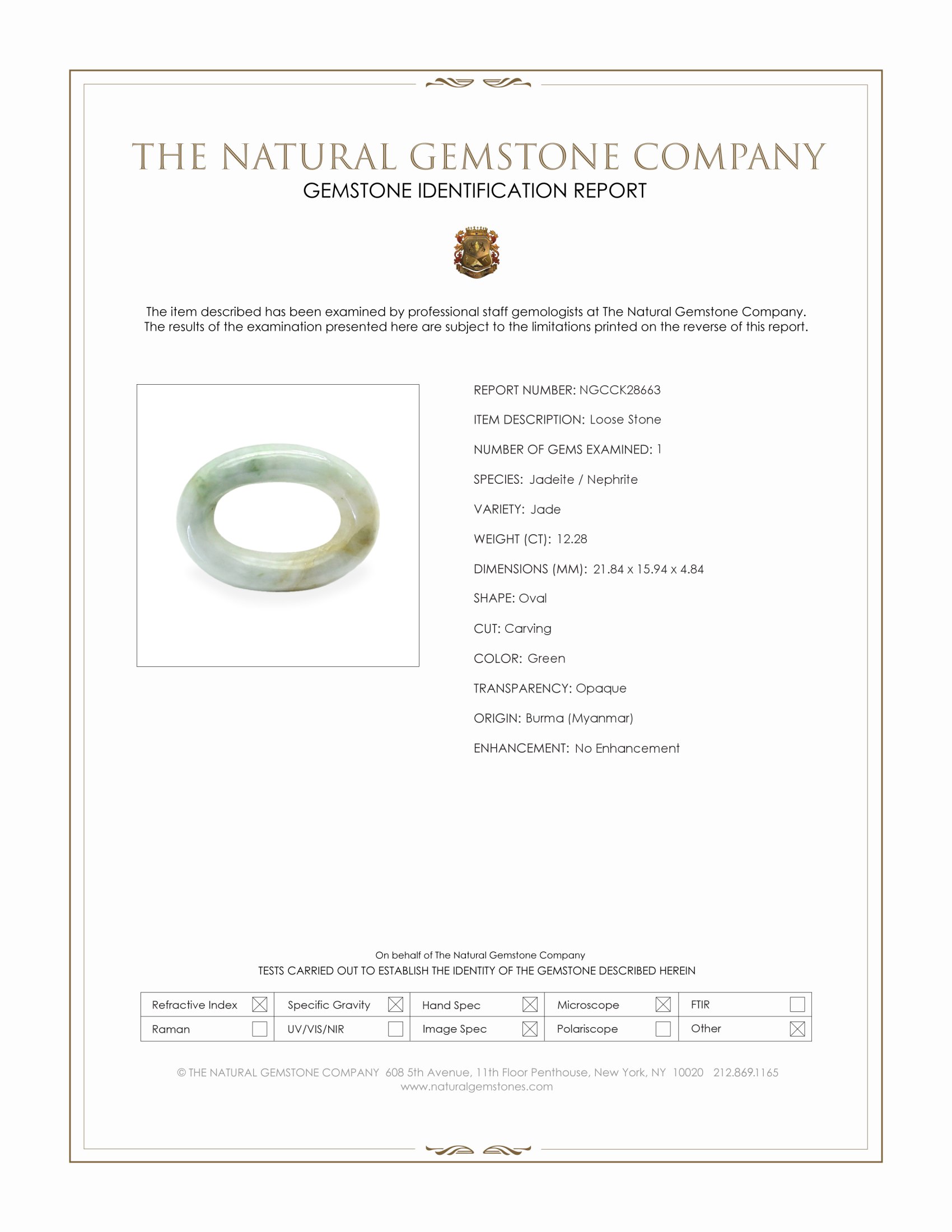 12.28 Ct. Green Jade from Burma (Myanmar)