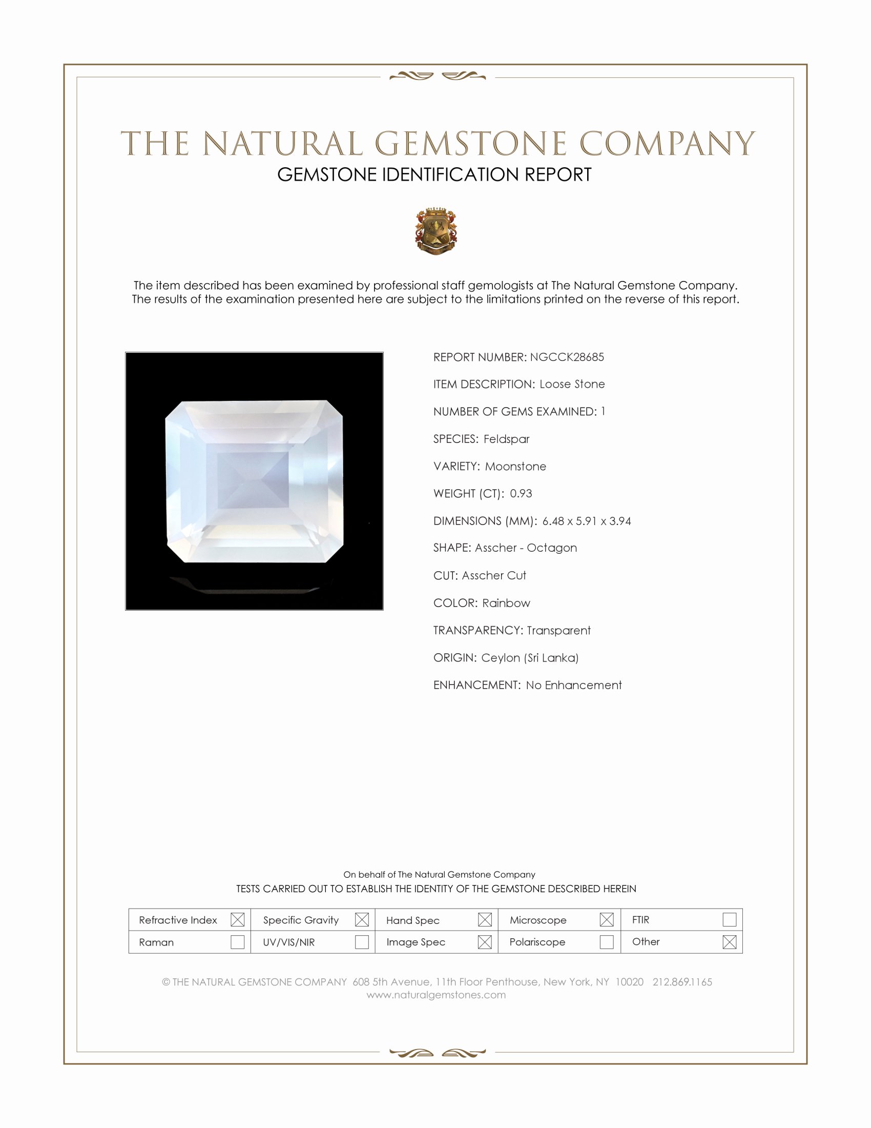 0.93 Ct. Rainbow Moonstone from Ceylon (Sri Lanka)