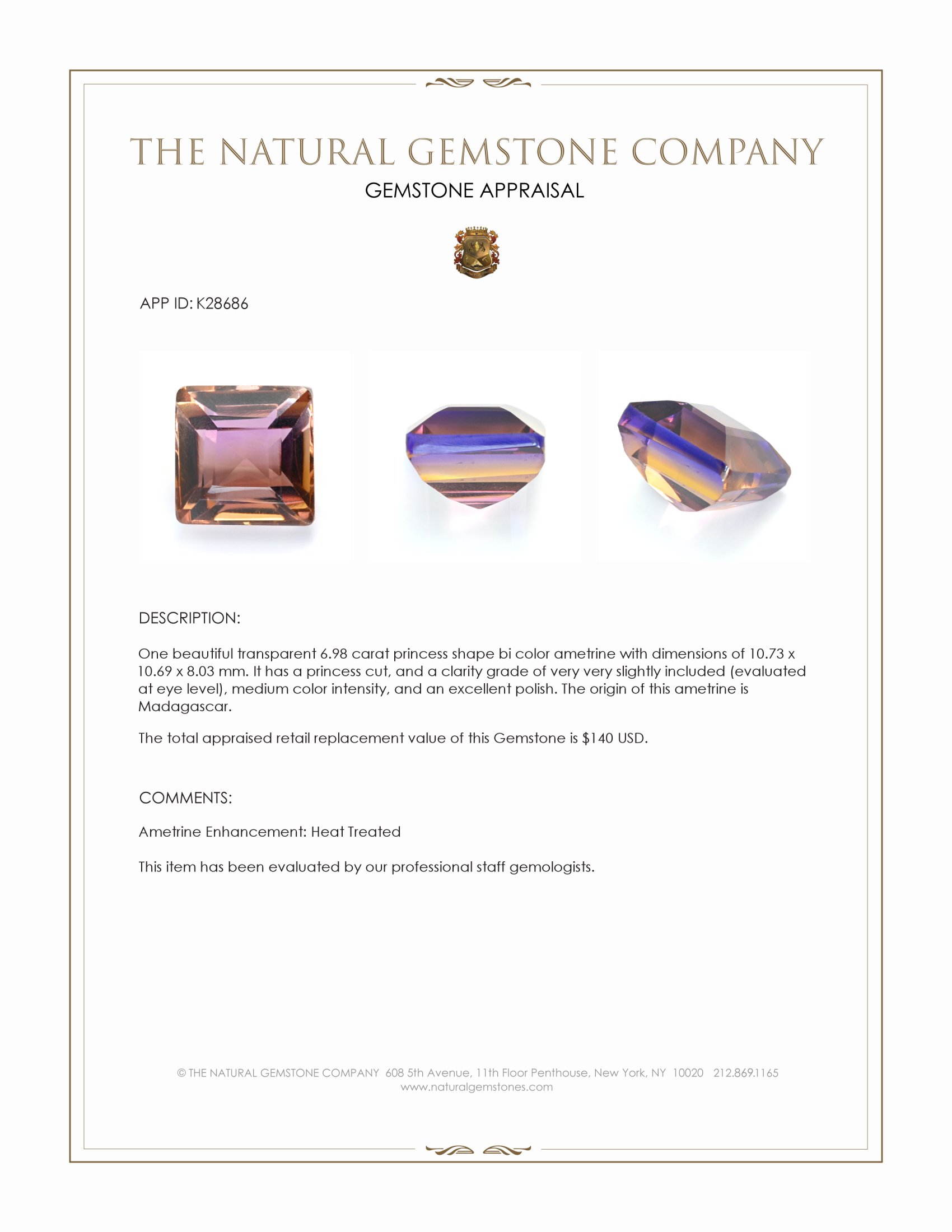 6.98 Ct. Bi Color Ametrine from Madagascar