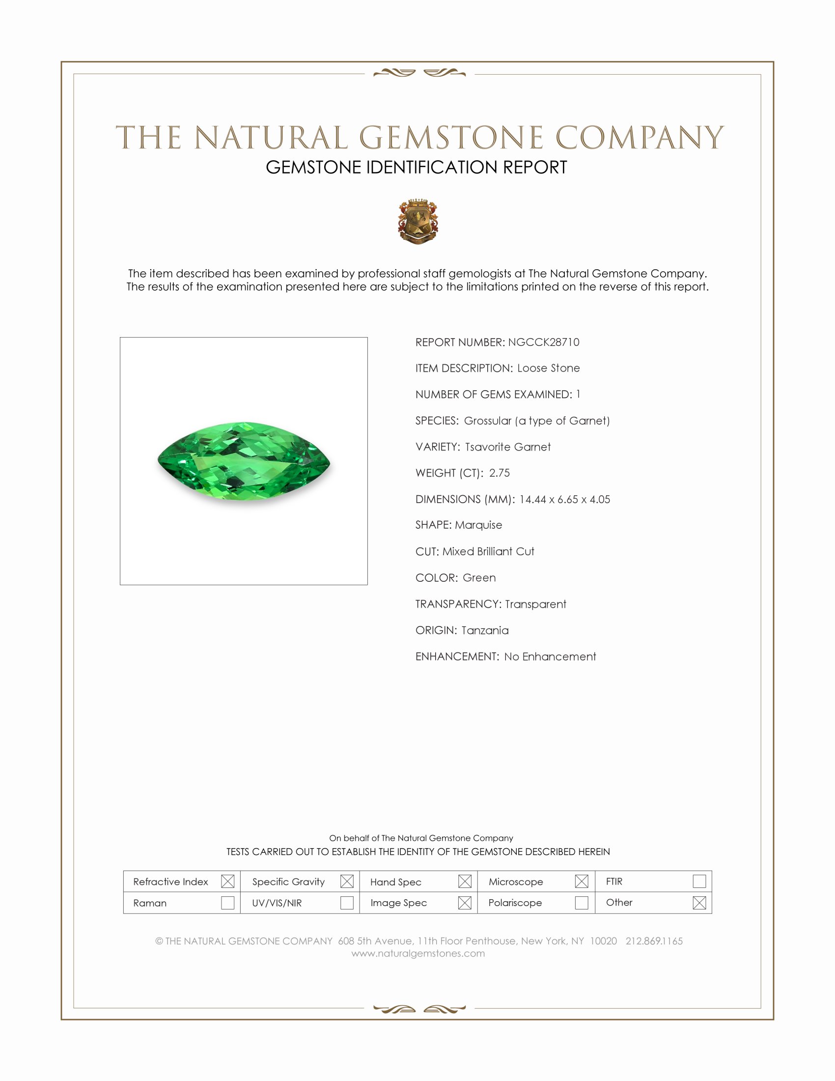 2.75 Ct. Tsavorite Garnet from Tanzania