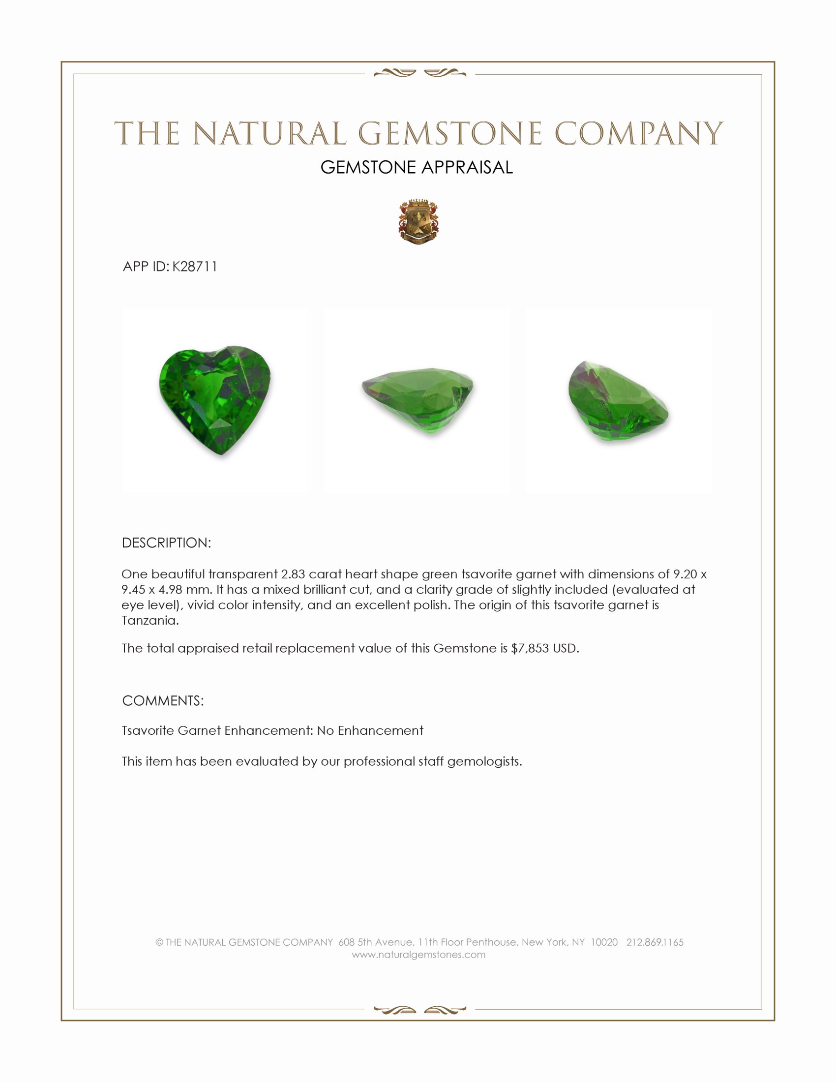 2.83 Ct. Tsavorite Garnet from Tanzania