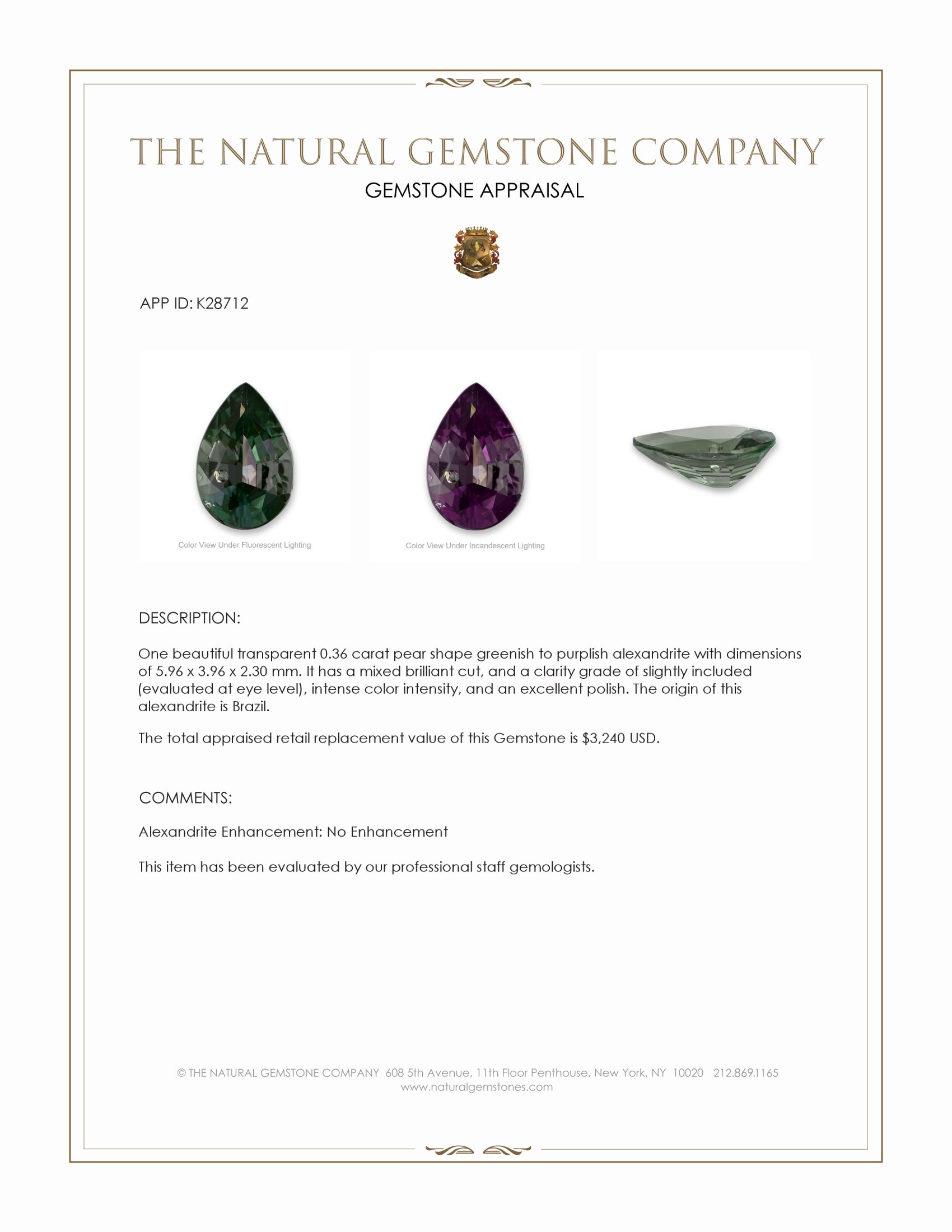 0.36 Ct. Alexandrite from Brazil