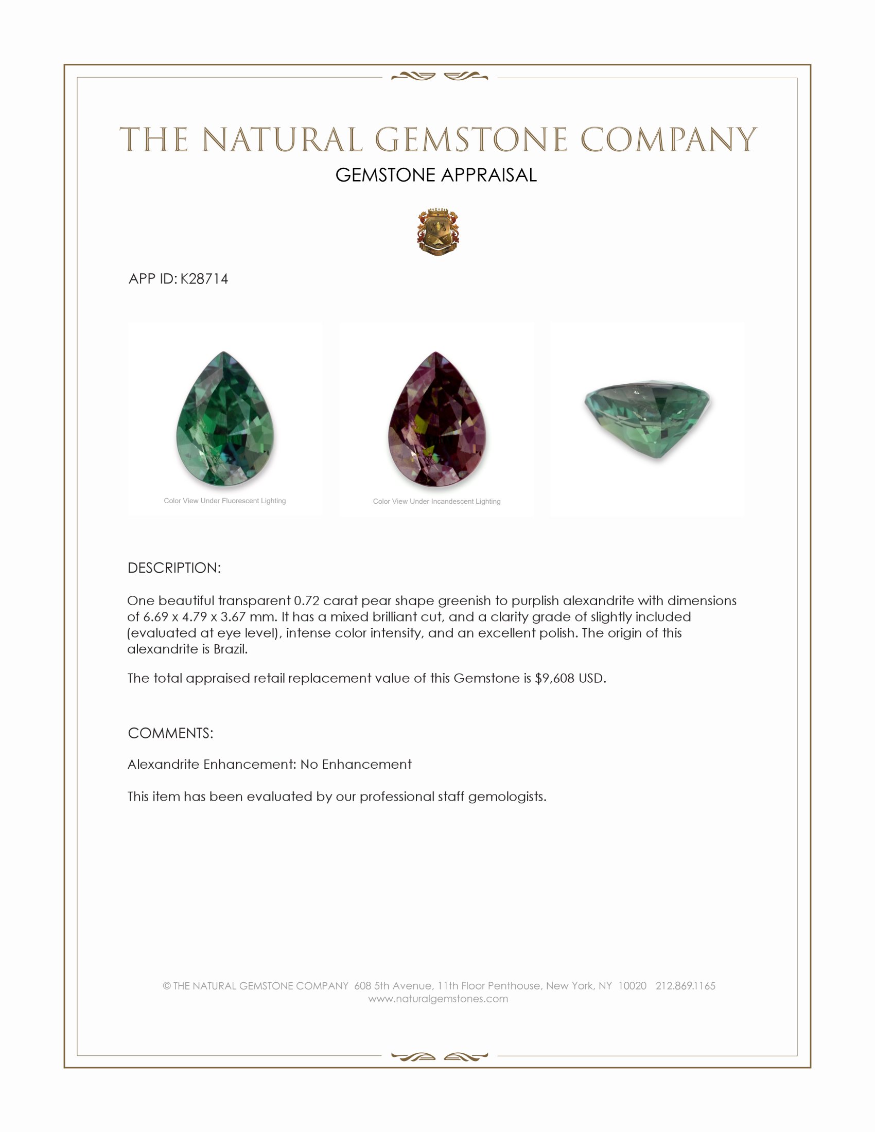 0.72 Ct. Alexandrite from Brazil