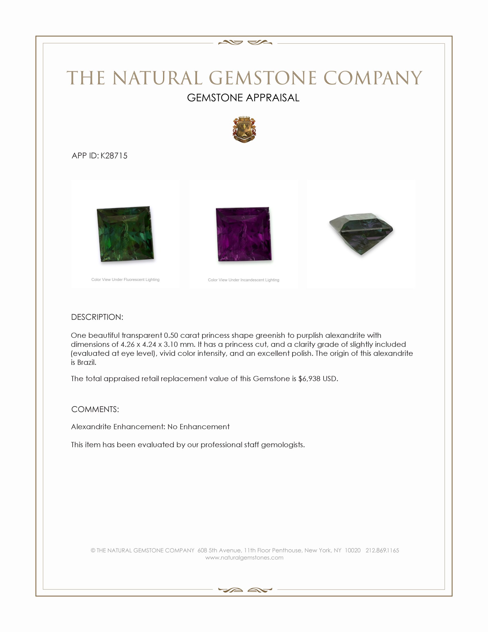 0.50 Ct. Alexandrite from Brazil