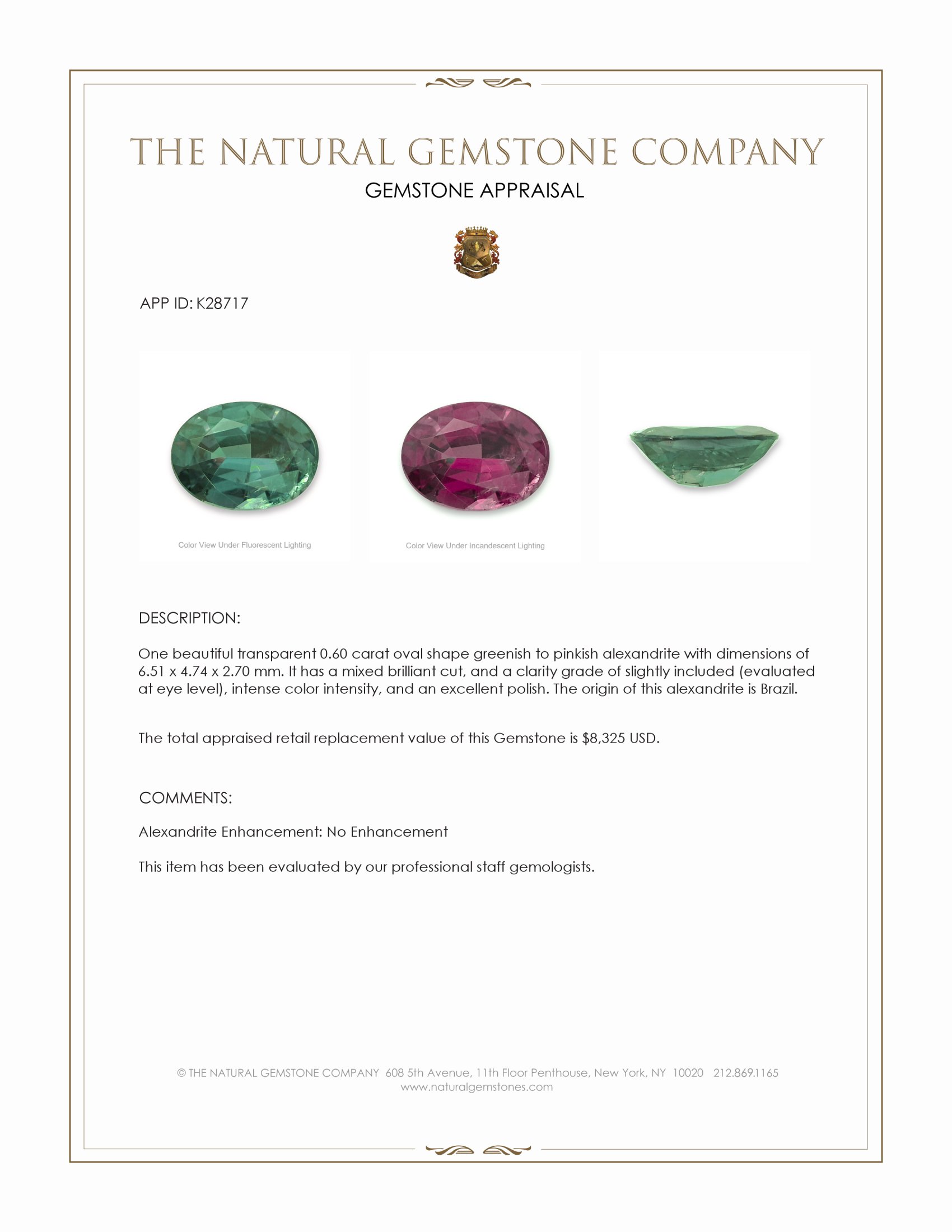 0.60 Ct. Alexandrite from Brazil