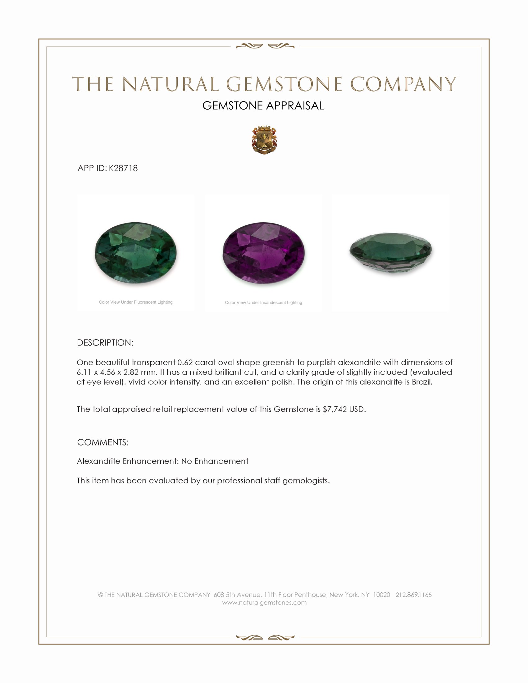 0.62 Ct. Alexandrite from Brazil