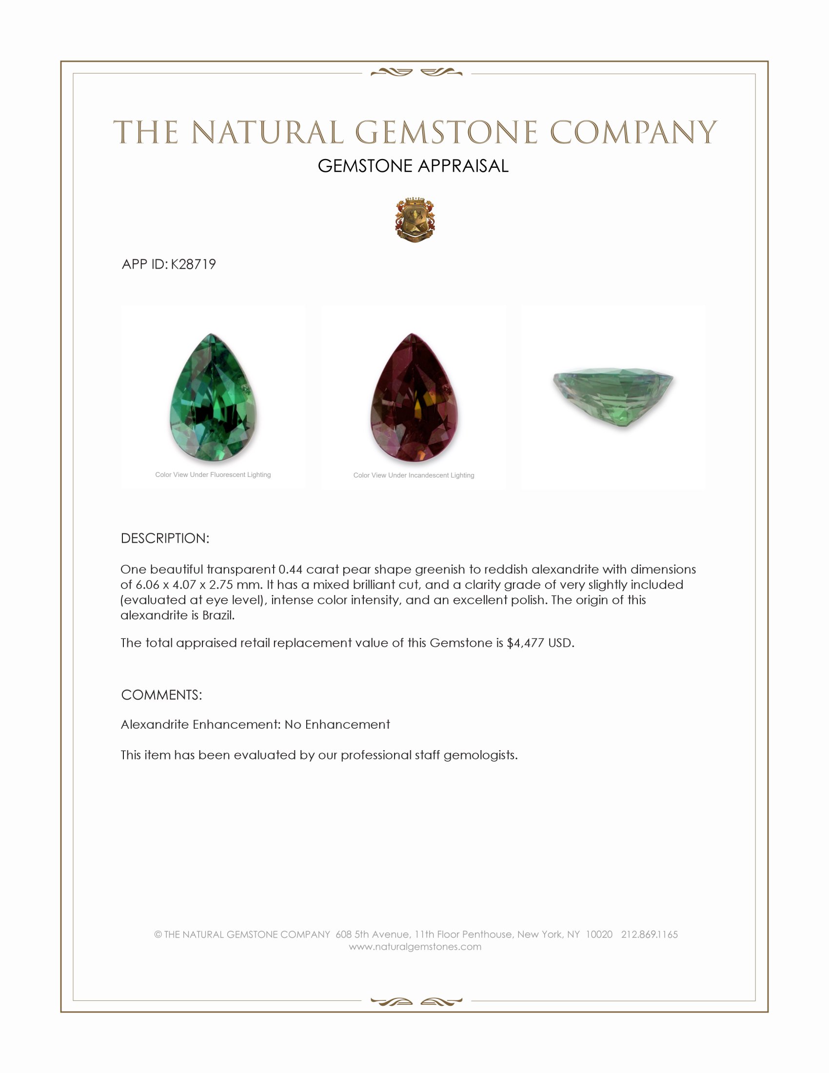 0.44 Ct. Alexandrite from Brazil