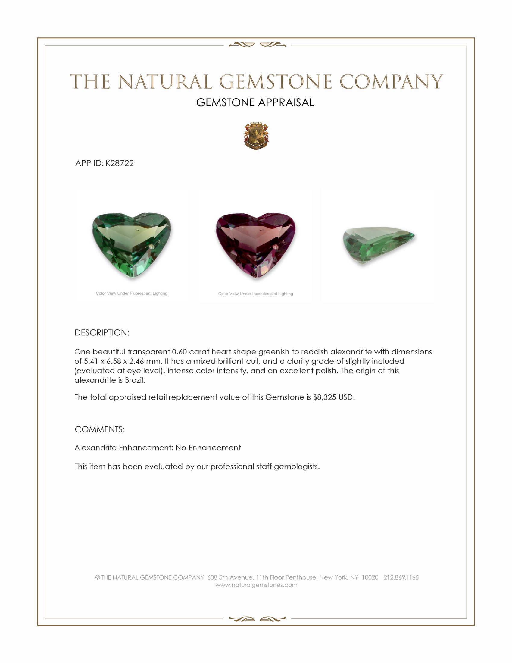 0.60 Ct. Alexandrite from Brazil