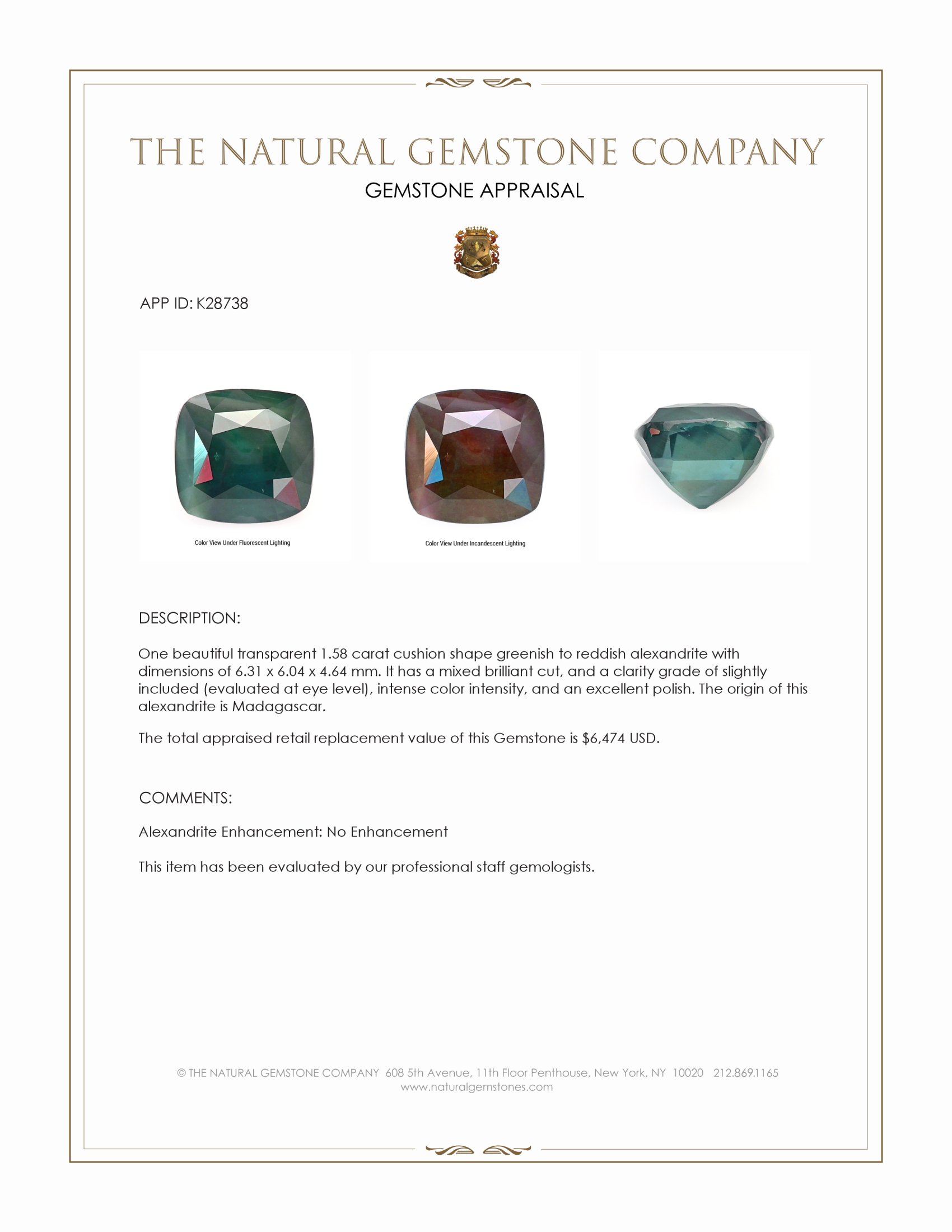 1.58 Ct. Alexandrite from Madagascar
