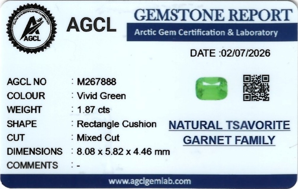1.87 Ct. Tsavorite Garnet from Kenya