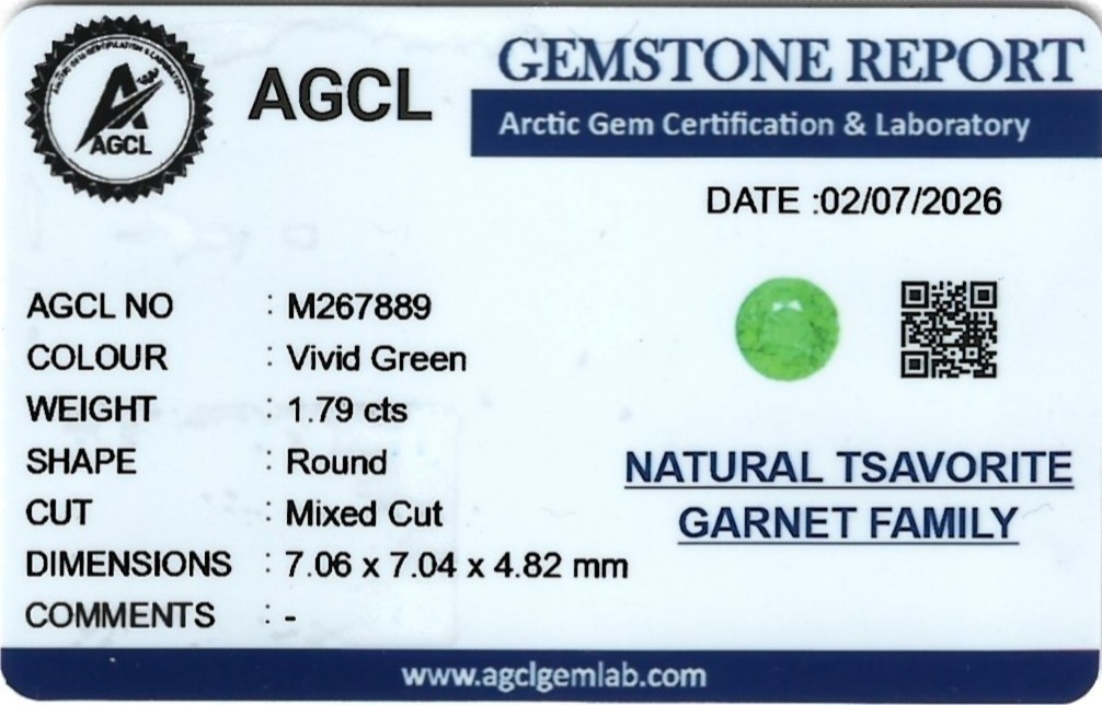 1.79 Ct. Tsavorite Garnet from Kenya