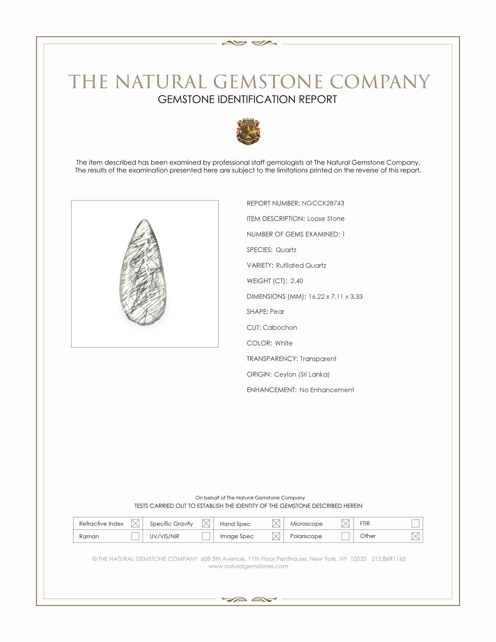 2.40 Ct. White Cabochon Rutilated Quartz from Ceylon (Sri Lanka)