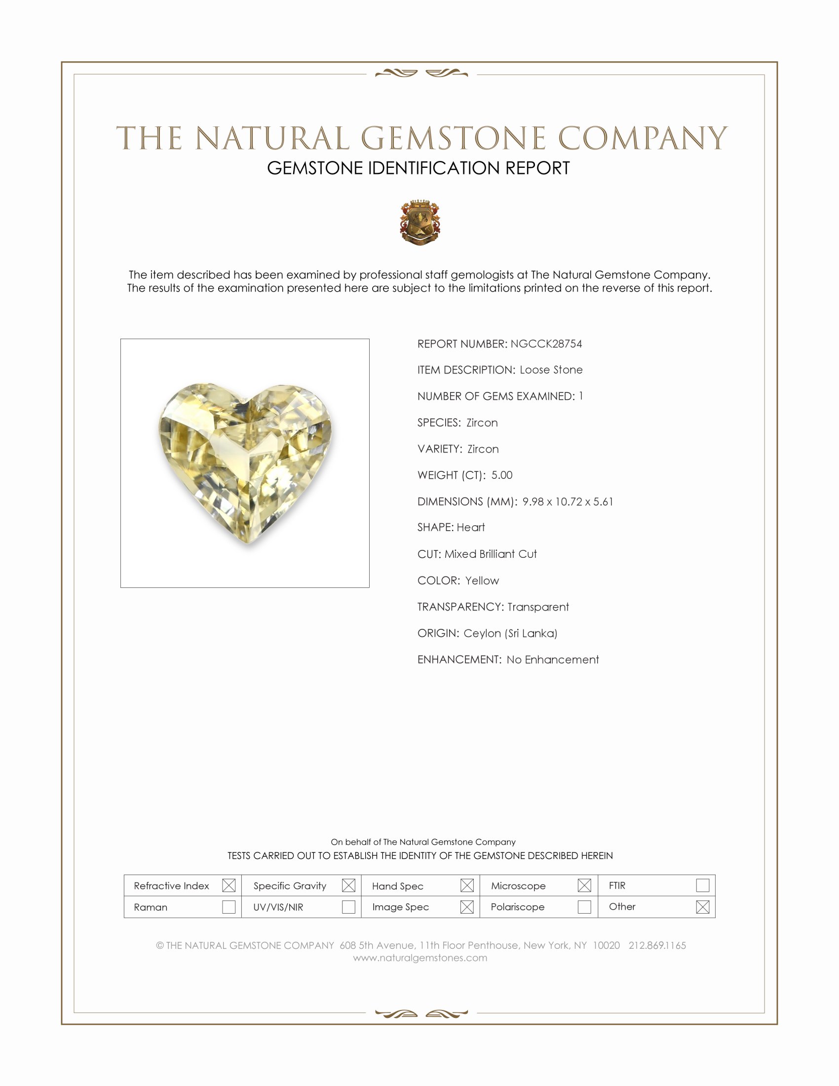 5.00 Ct. Yellow Zircon from Ceylon (Sri Lanka)