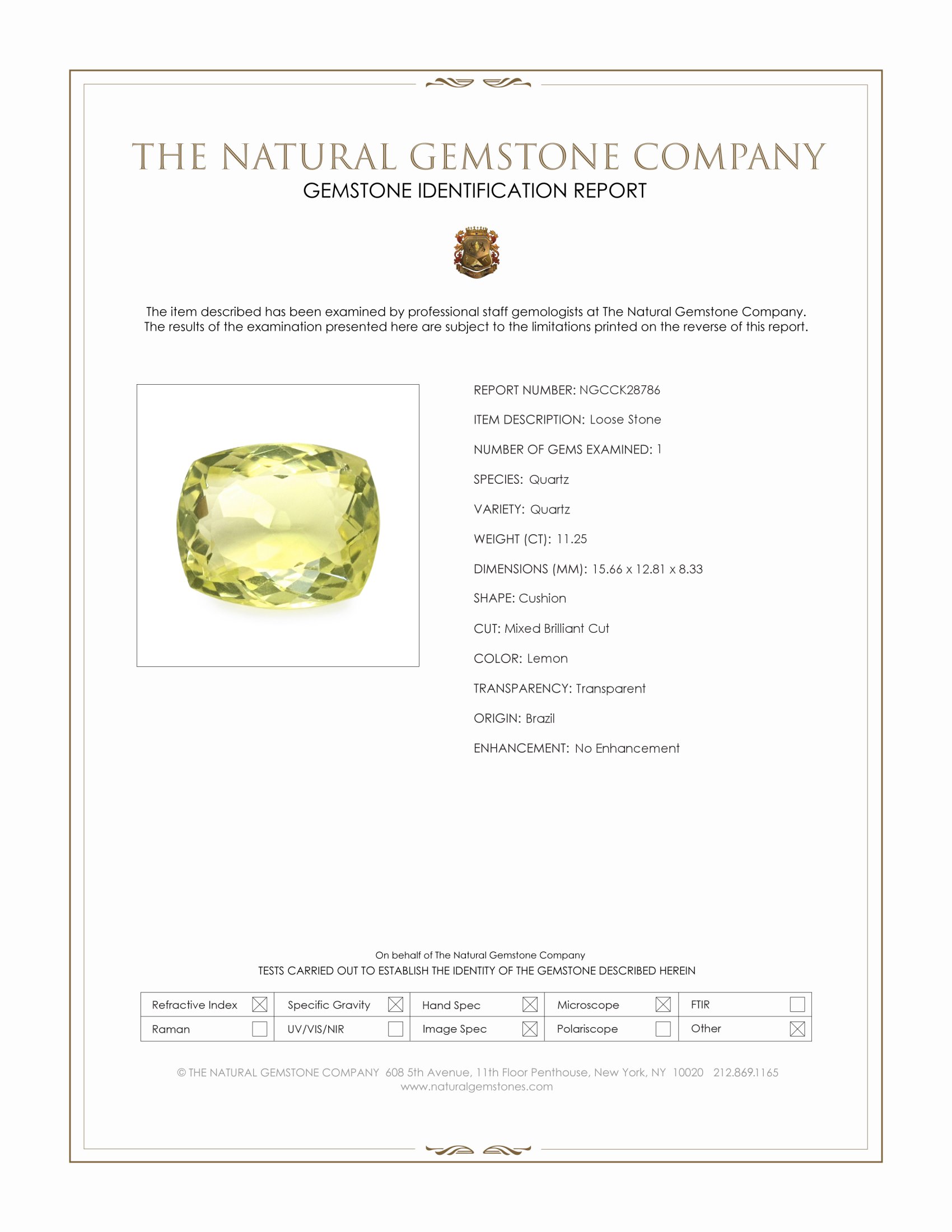 11.25 Ct. Lemon Quartz from Brazil