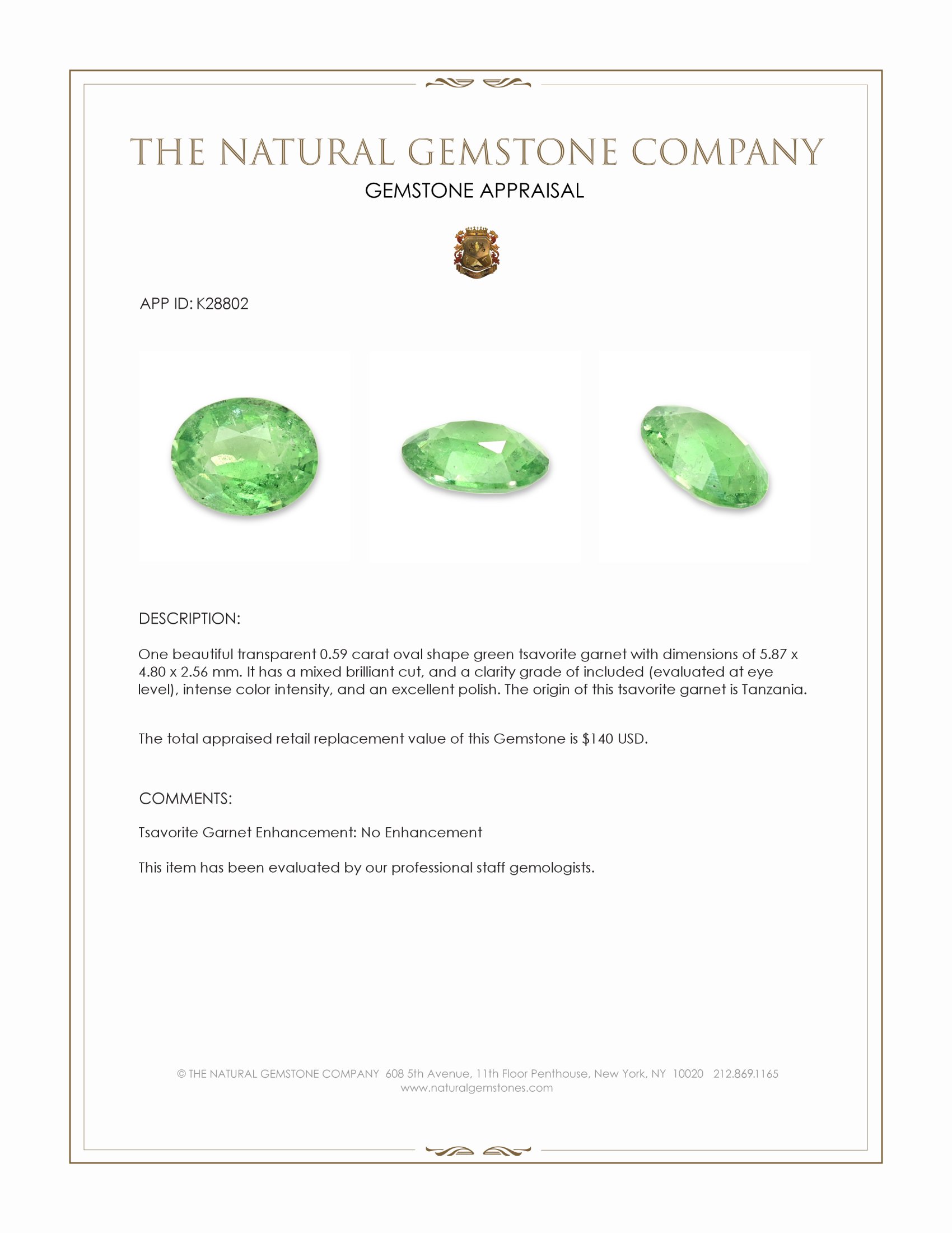 0.59 Ct. Tsavorite Garnet from Tanzania