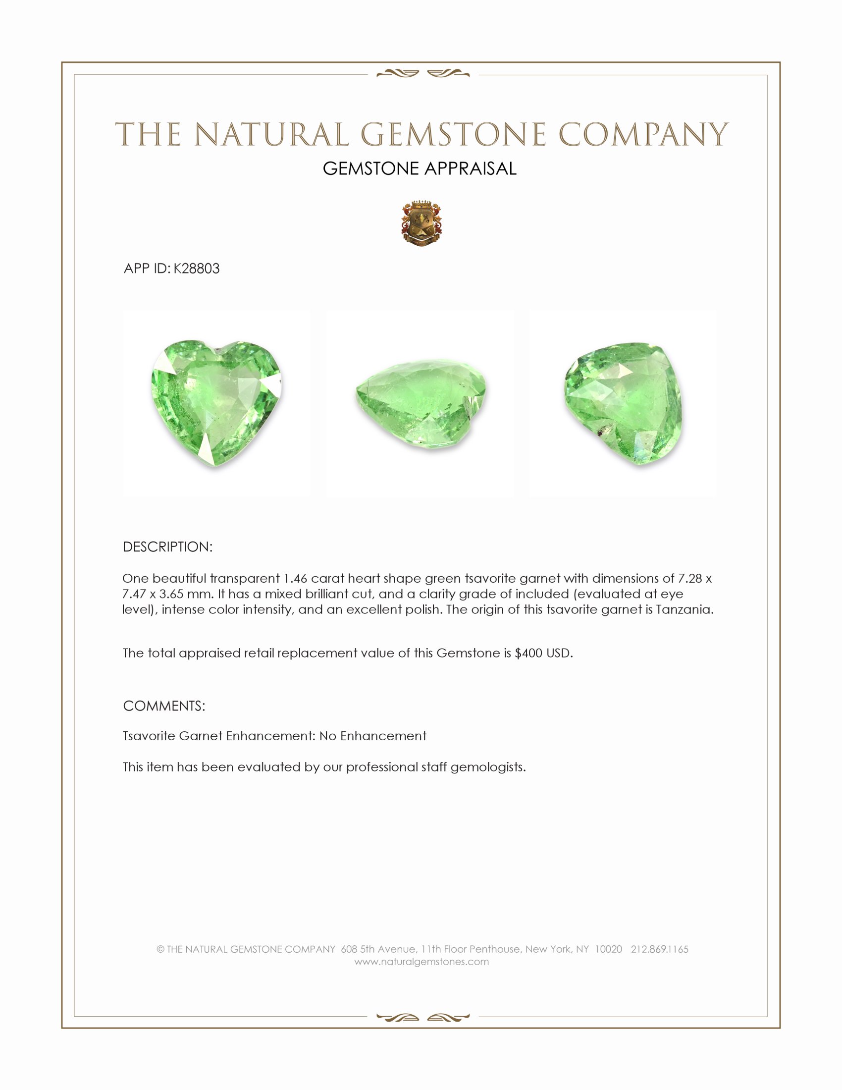 1.46 Ct. Tsavorite Garnet from Tanzania