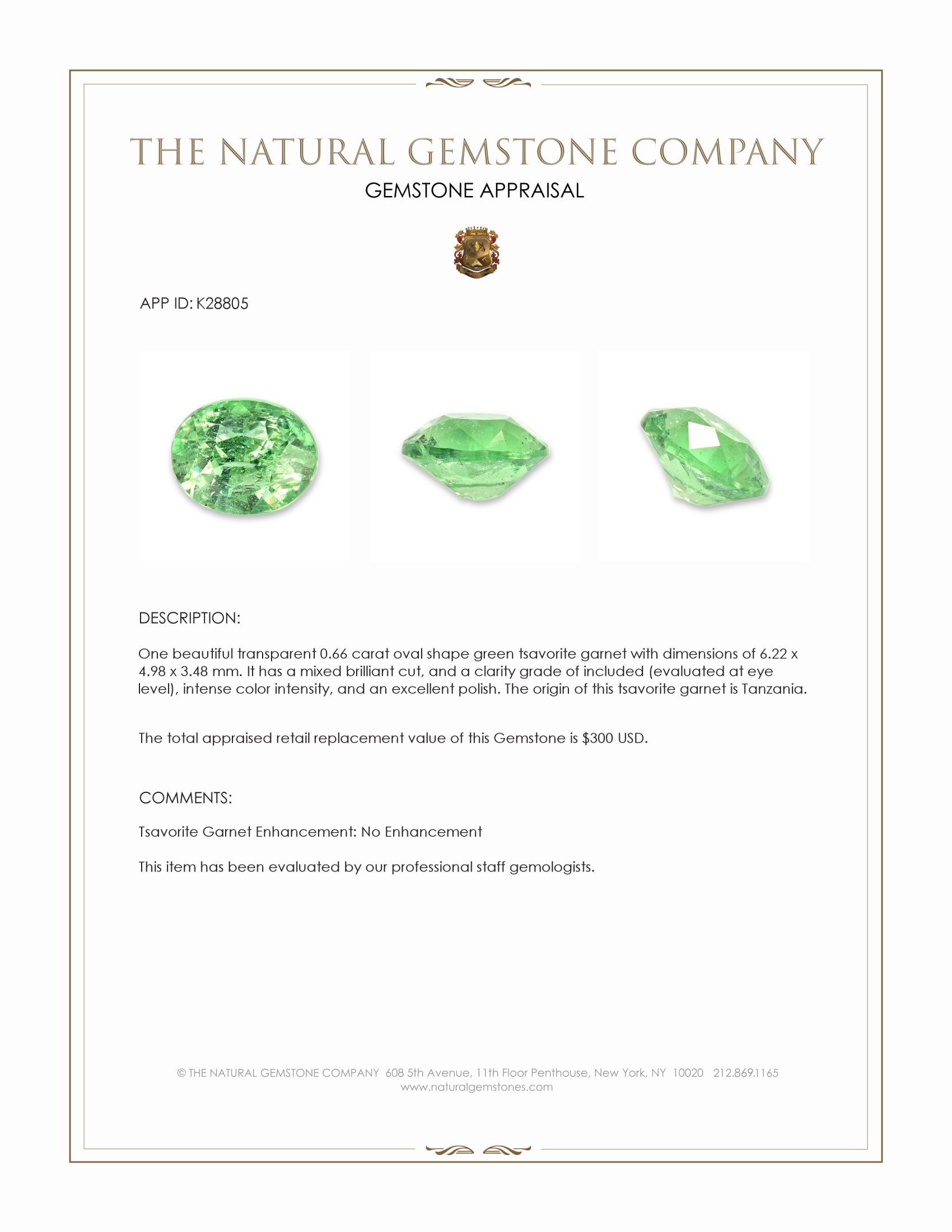 0.66 Ct. Tsavorite Garnet from Tanzania