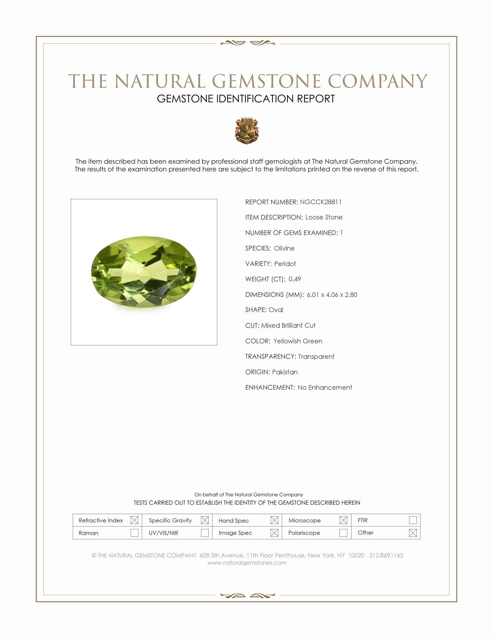 0.49 Ct. Yellowish Green Peridot from Pakistan