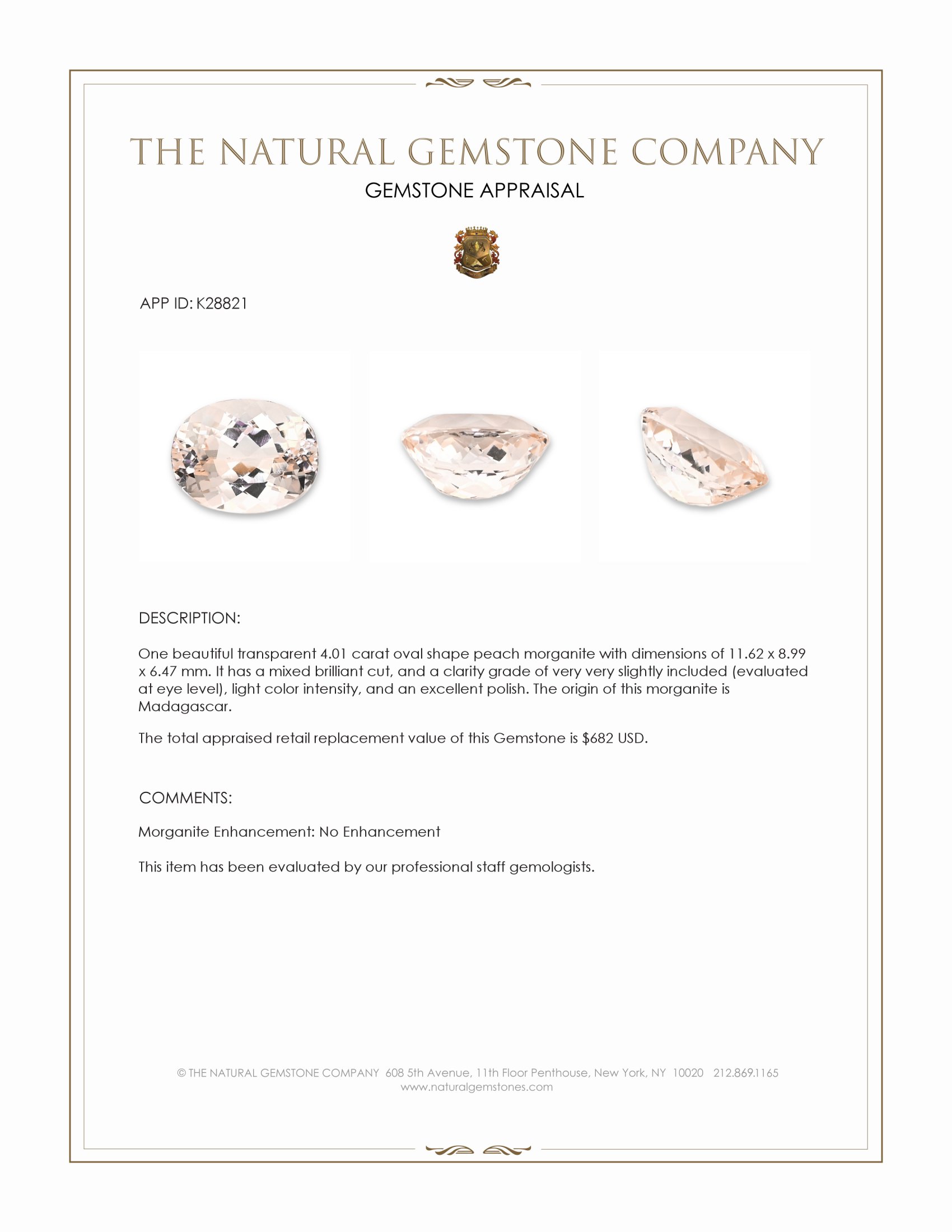 4.01 Ct. Peach Morganite from Madagascar