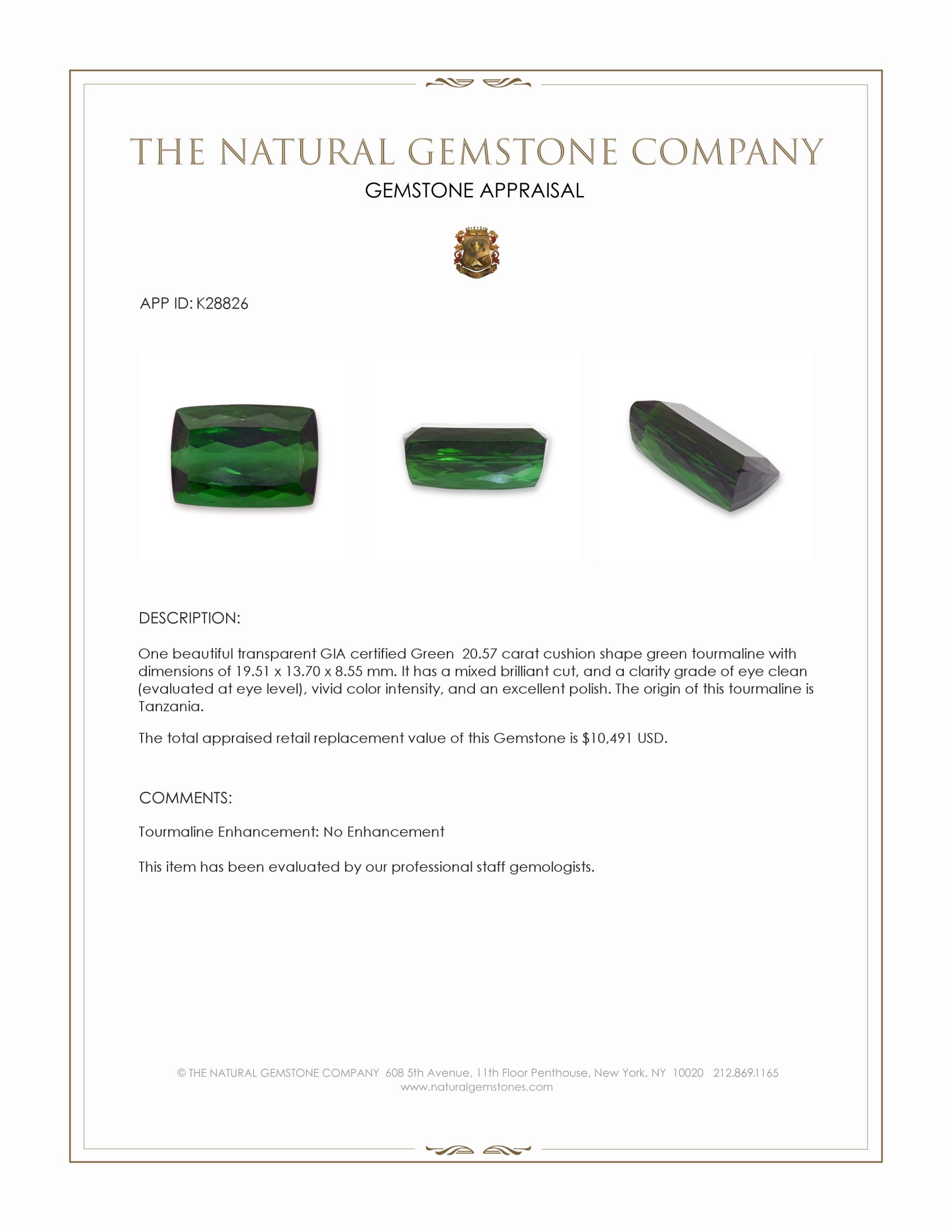 20.57 Ct. Green Tourmaline from Tanzania