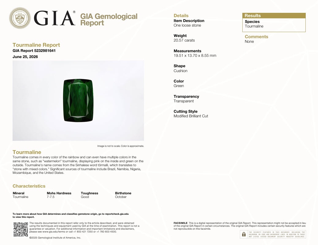 20.57 Ct. Green Tourmaline from Tanzania