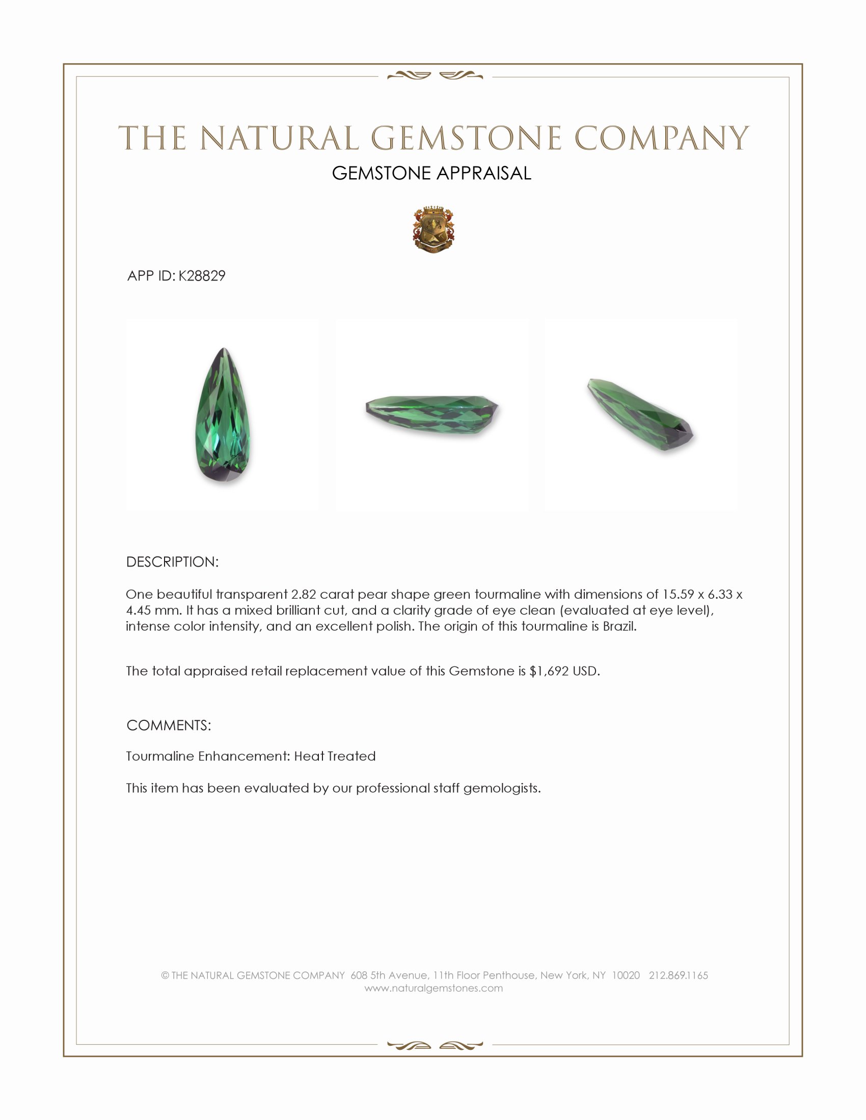 2.82 Ct. Green Tourmaline from Brazil