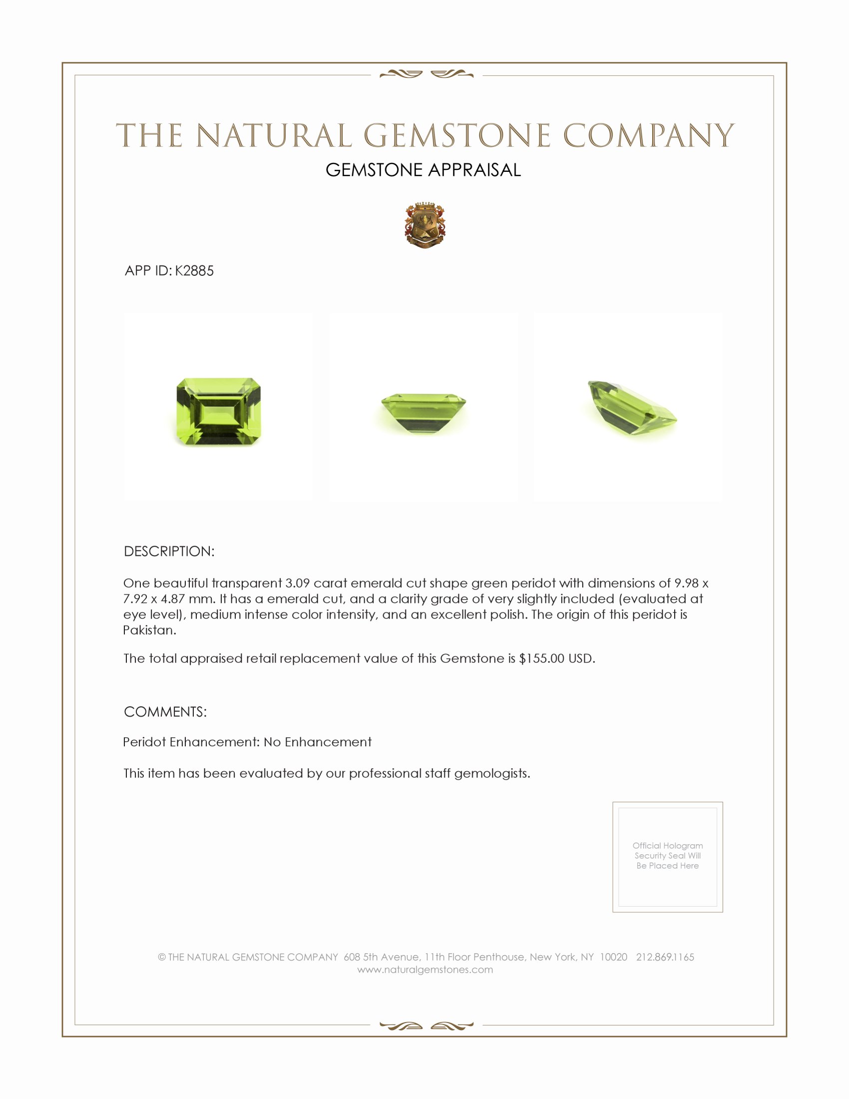 3.09 Ct. Peridot from Pakistan