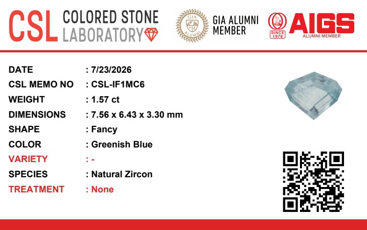 1.57 Ct. Greenish Blue Zircon from Ceylon (Sri Lanka)