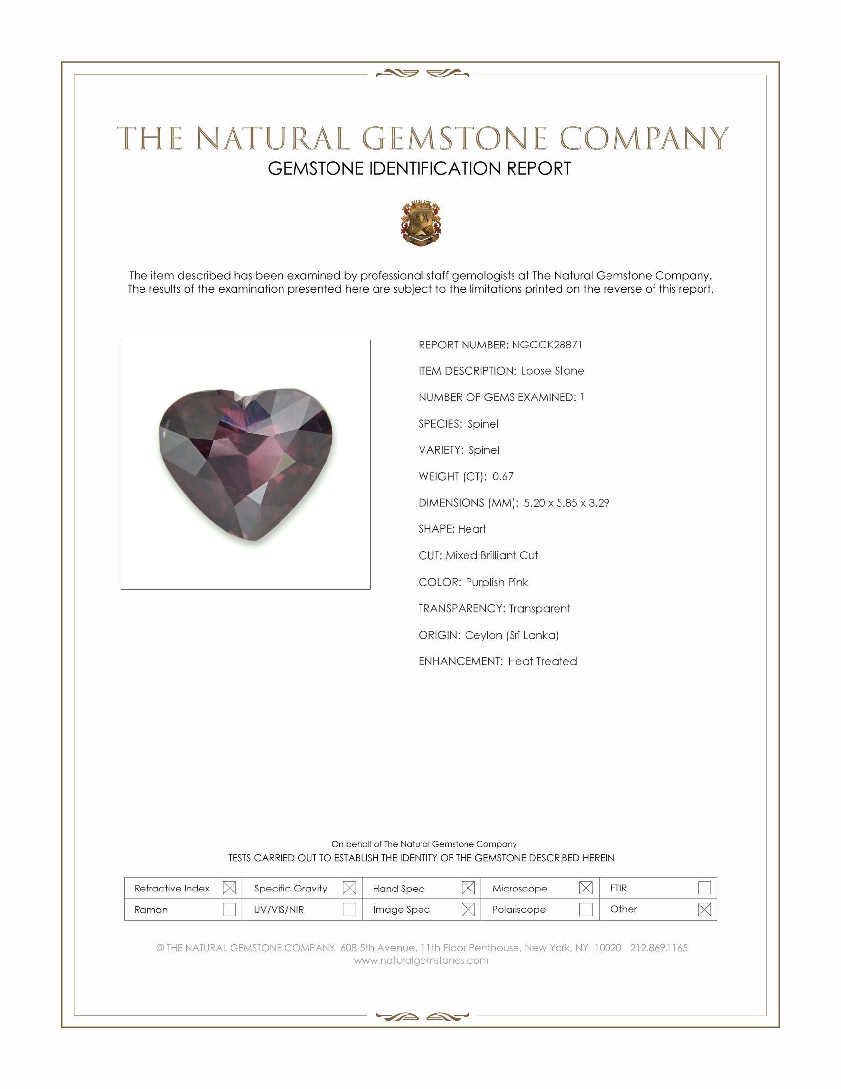 0.67 Ct. Purplish Pink Spinel from Ceylon (Sri Lanka)