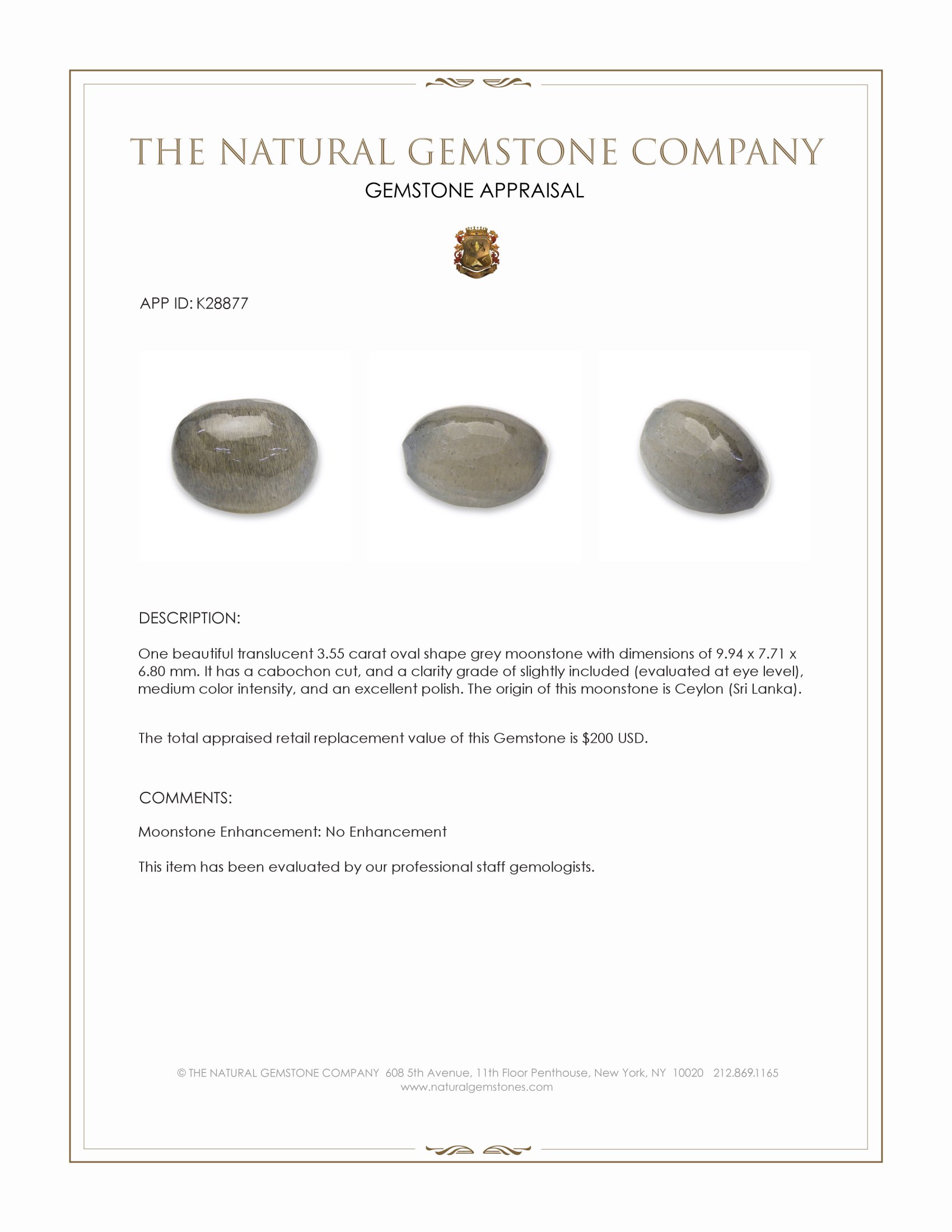 3.55 Ct. Grey Cabochon Moonstone from Ceylon (Sri Lanka)