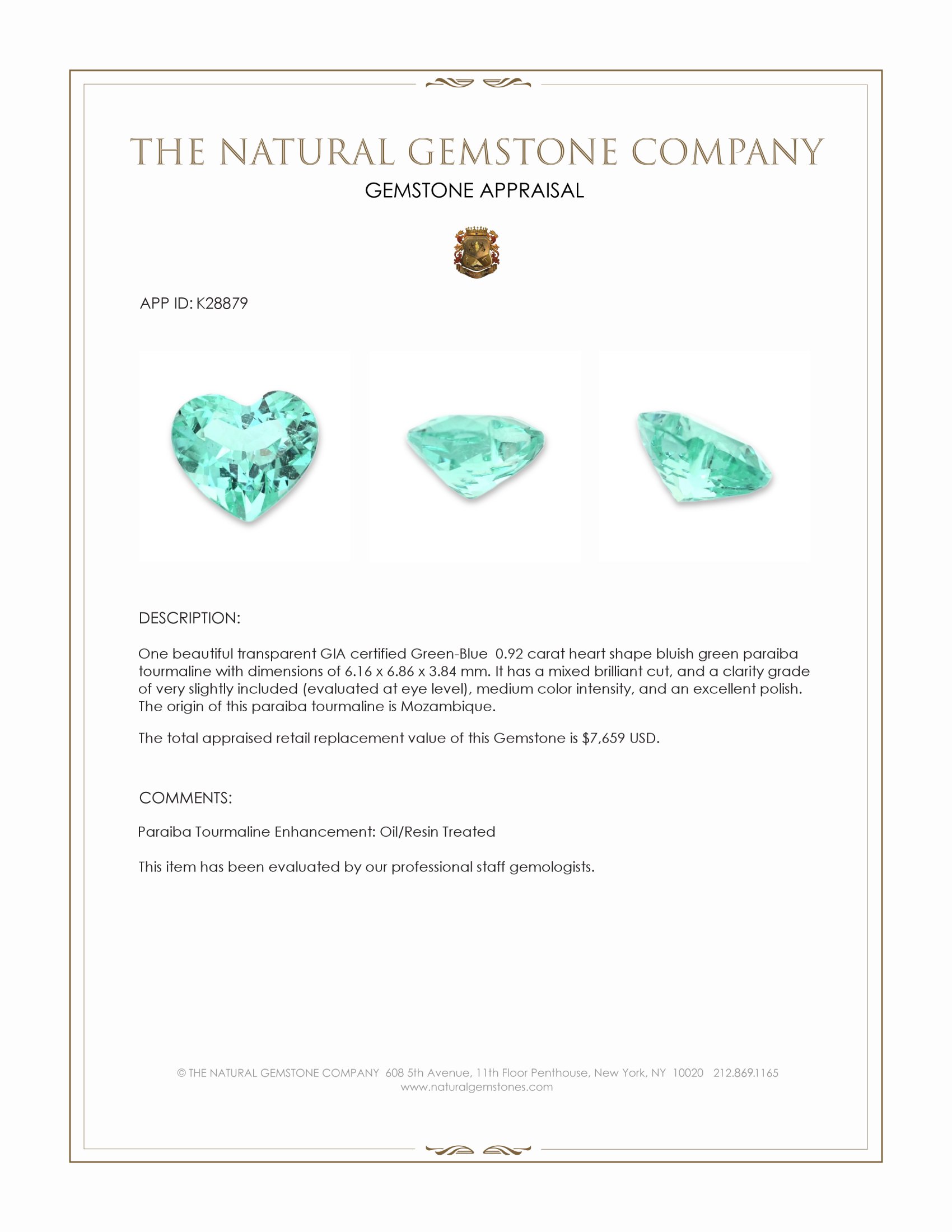 0.92 Ct. Bluish Green Paraiba Tourmaline from Mozambique
