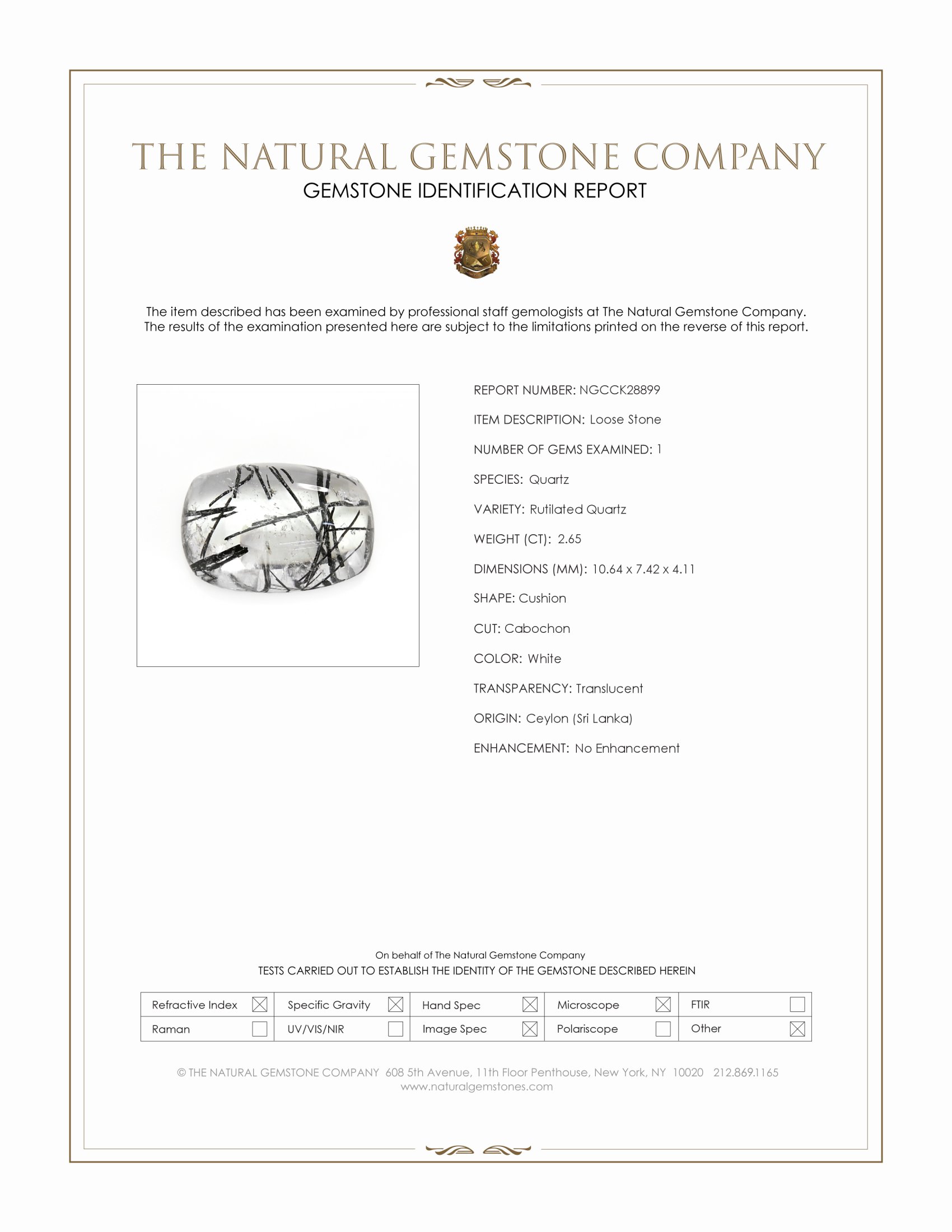 2.65 Ct. White Cabochon Rutilated Quartz from Ceylon (Sri Lanka)
