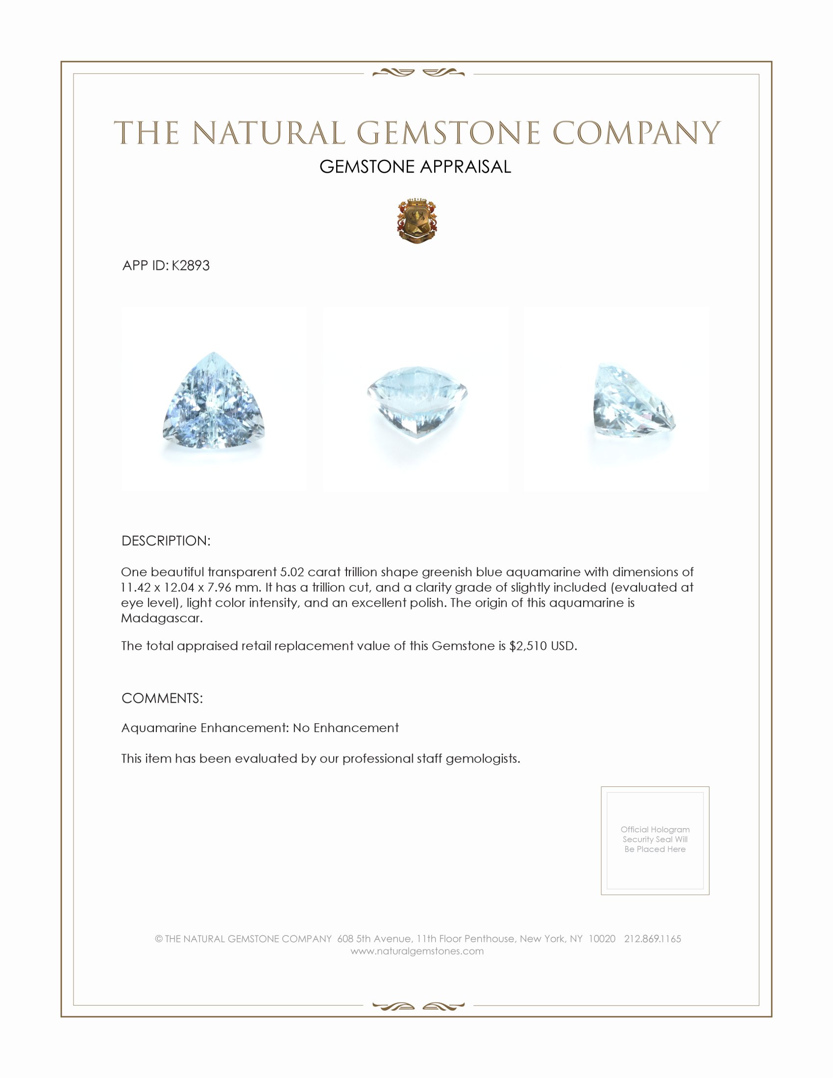 5.02 Ct. Aquamarine from Madagascar