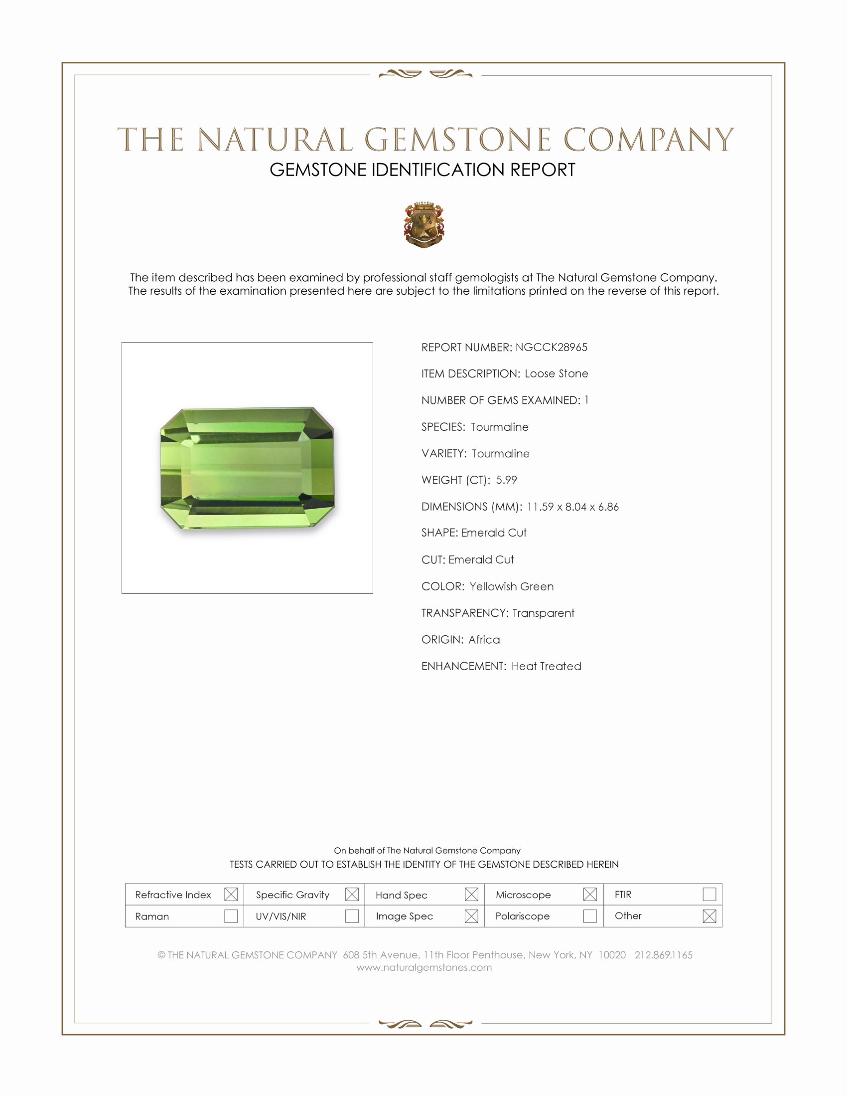 5.99 Ct. Yellowish Green Tourmaline from Africa
