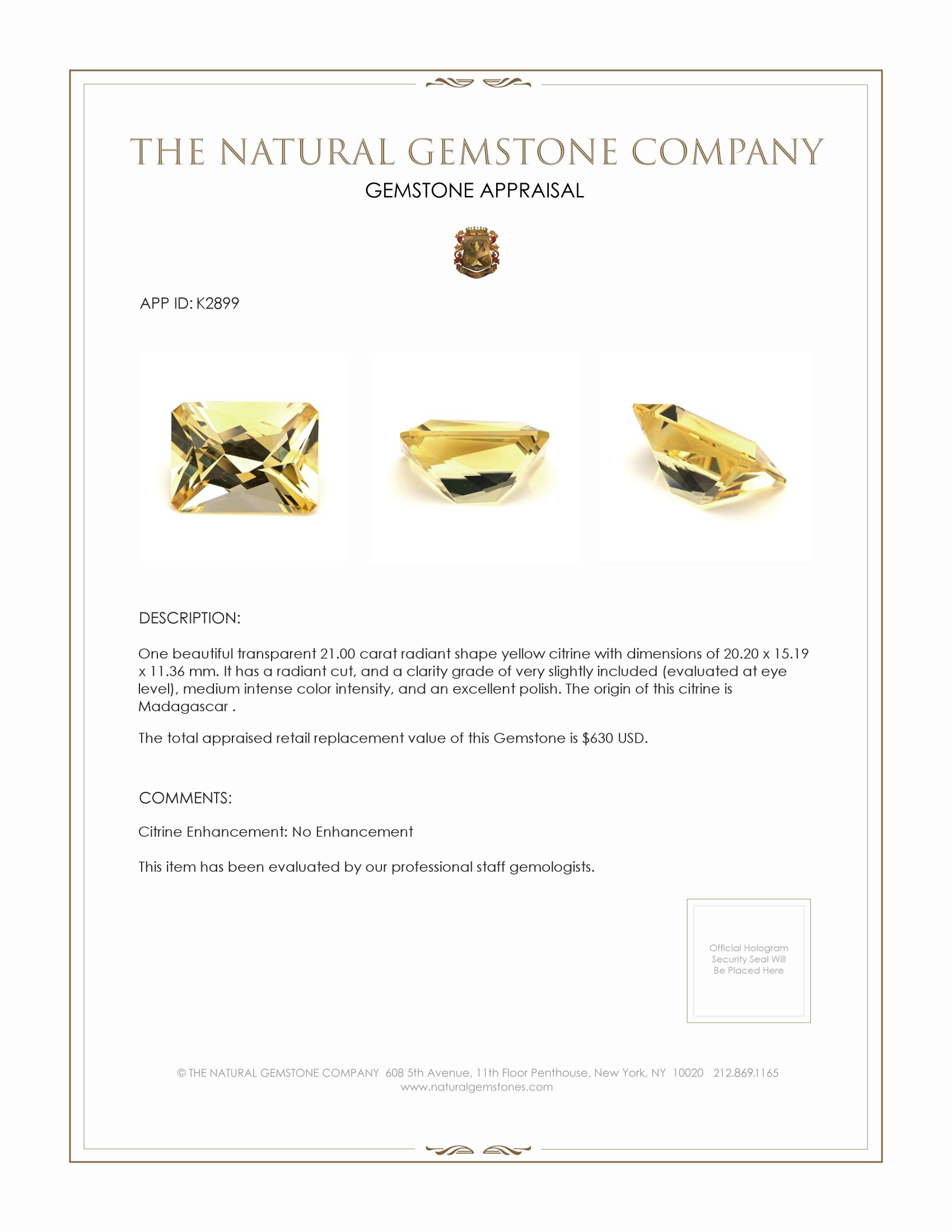 21.00 Ct. Citrine from Madagascar