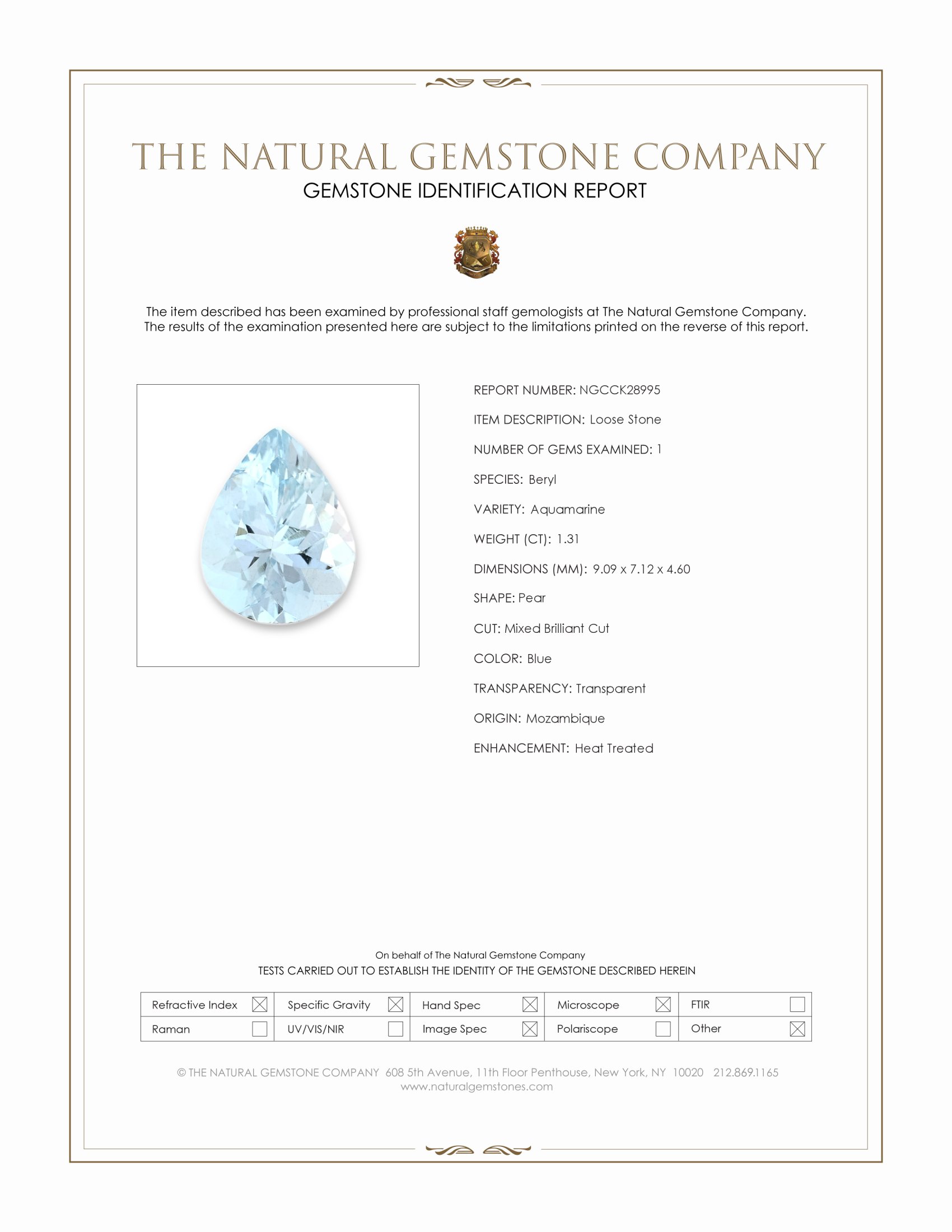 1.31 Ct. Blue Aquamarine from Mozambique