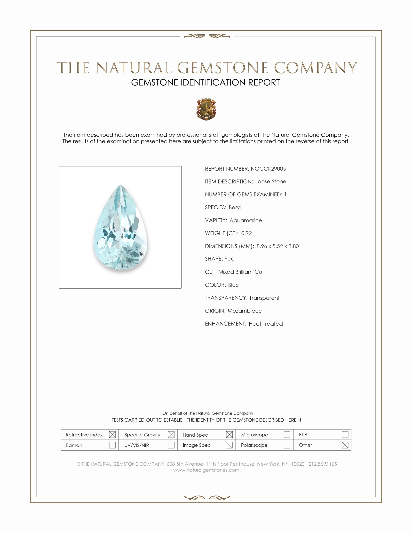 0.92 Ct. Blue Aquamarine from Mozambique