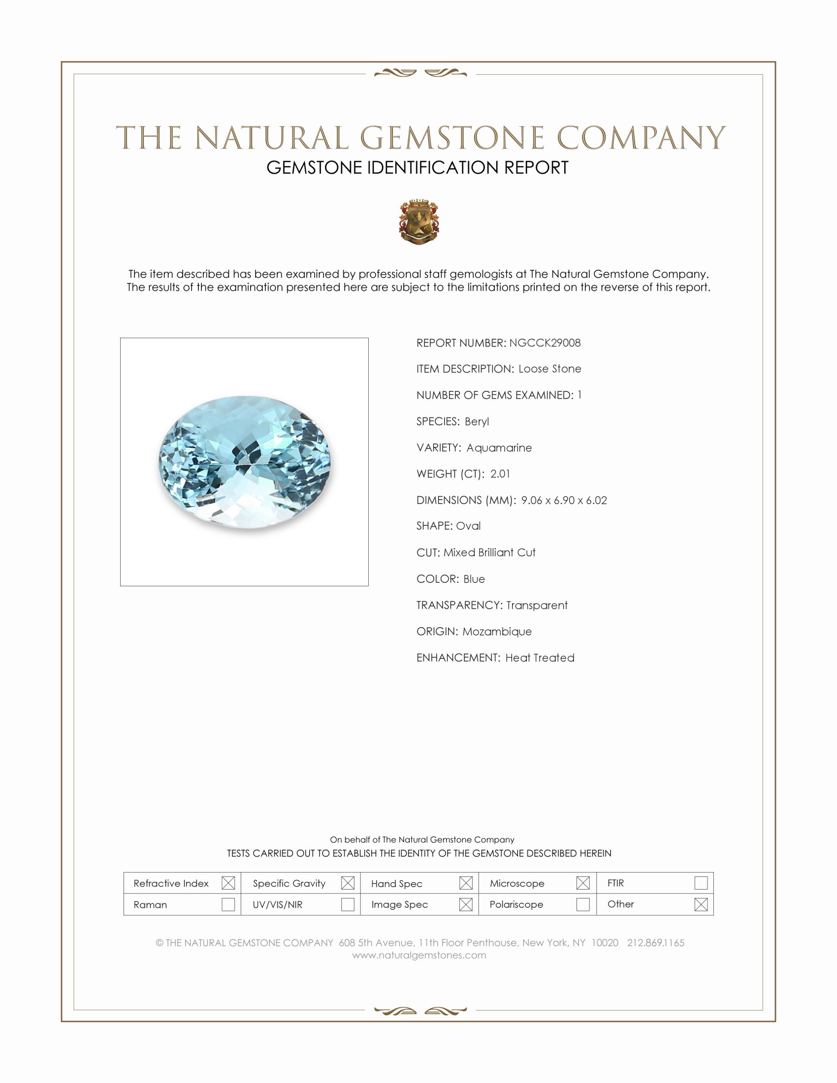 2.01 Ct. Blue Aquamarine from Mozambique