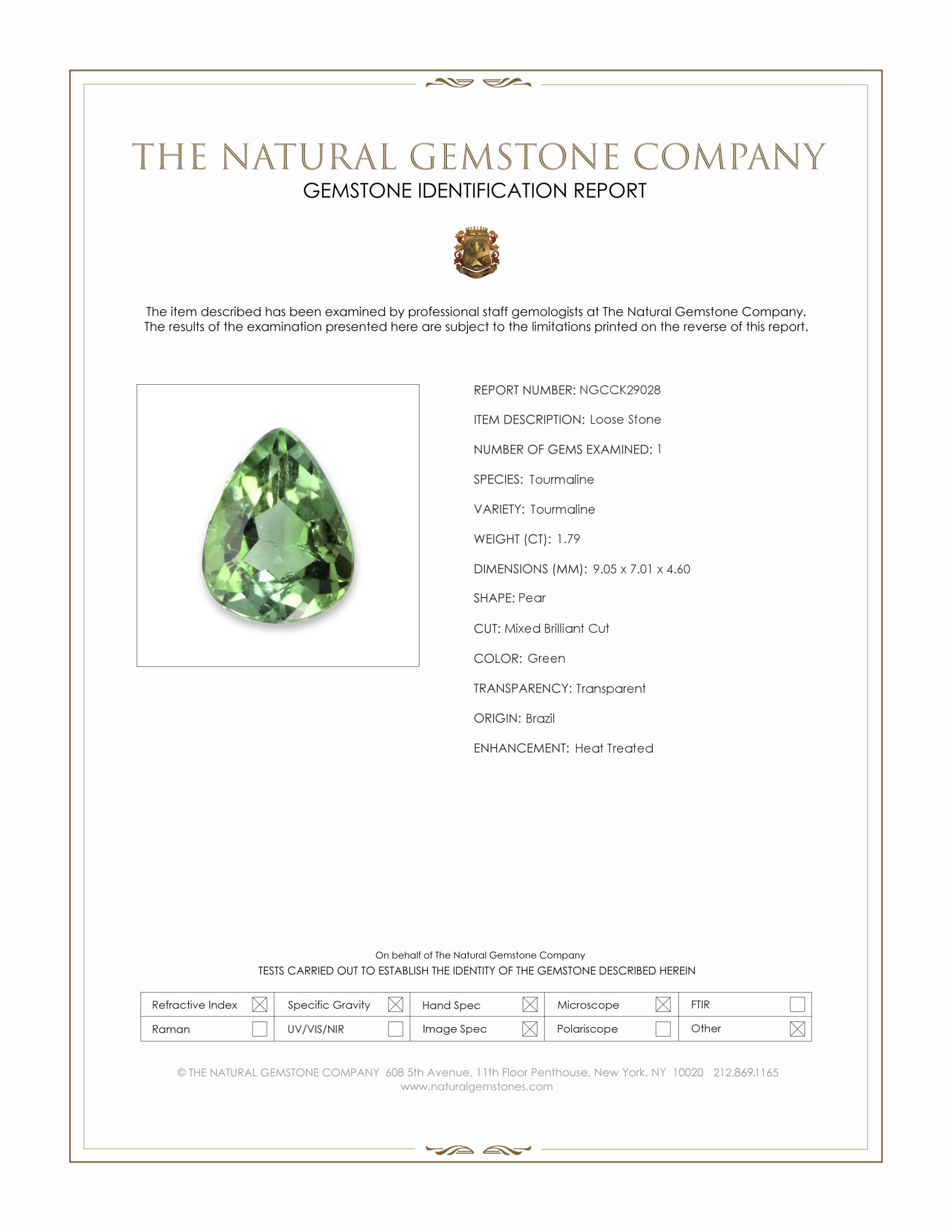 1.79 Ct. Green Tourmaline from Brazil
