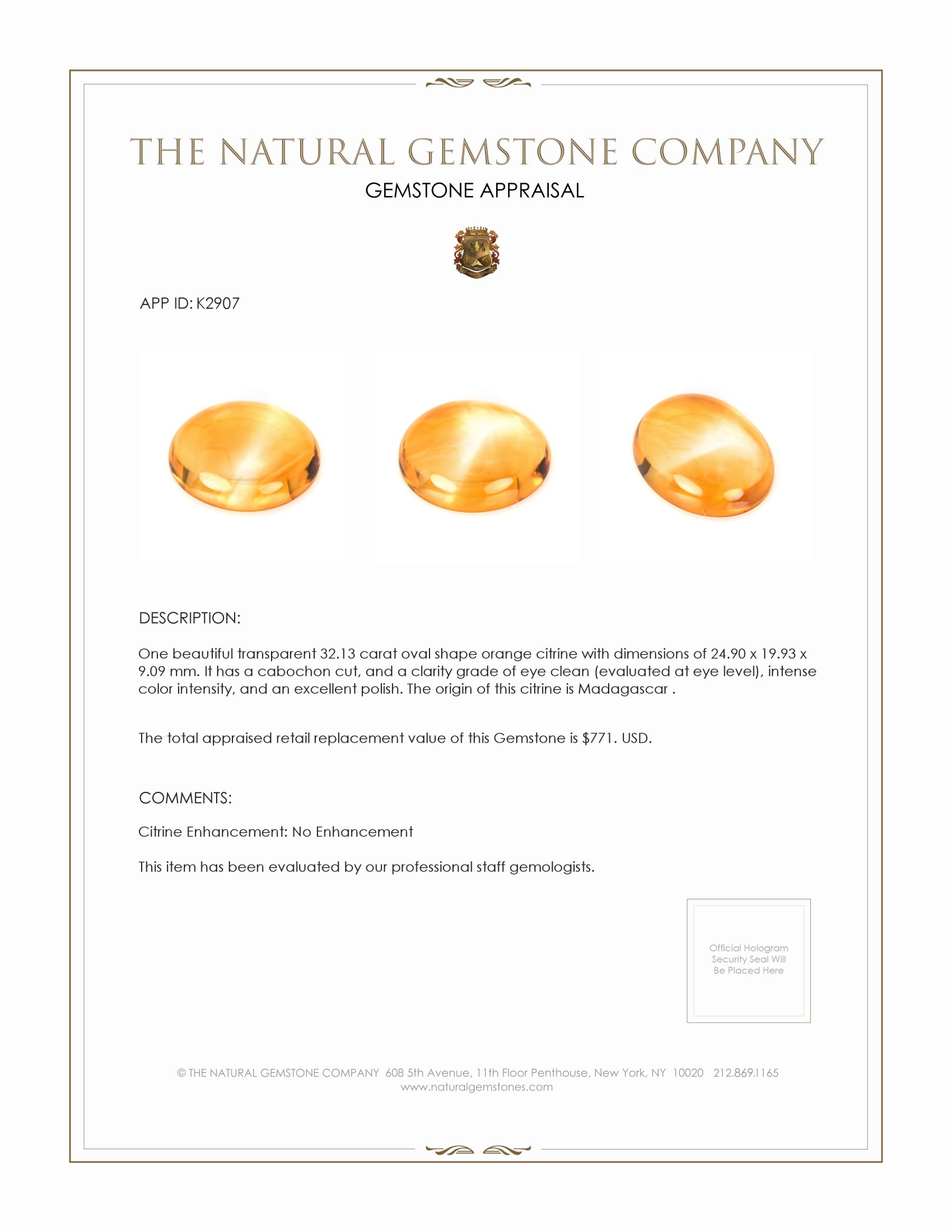 32.13 Ct. Cabochon Citrine from Madagascar